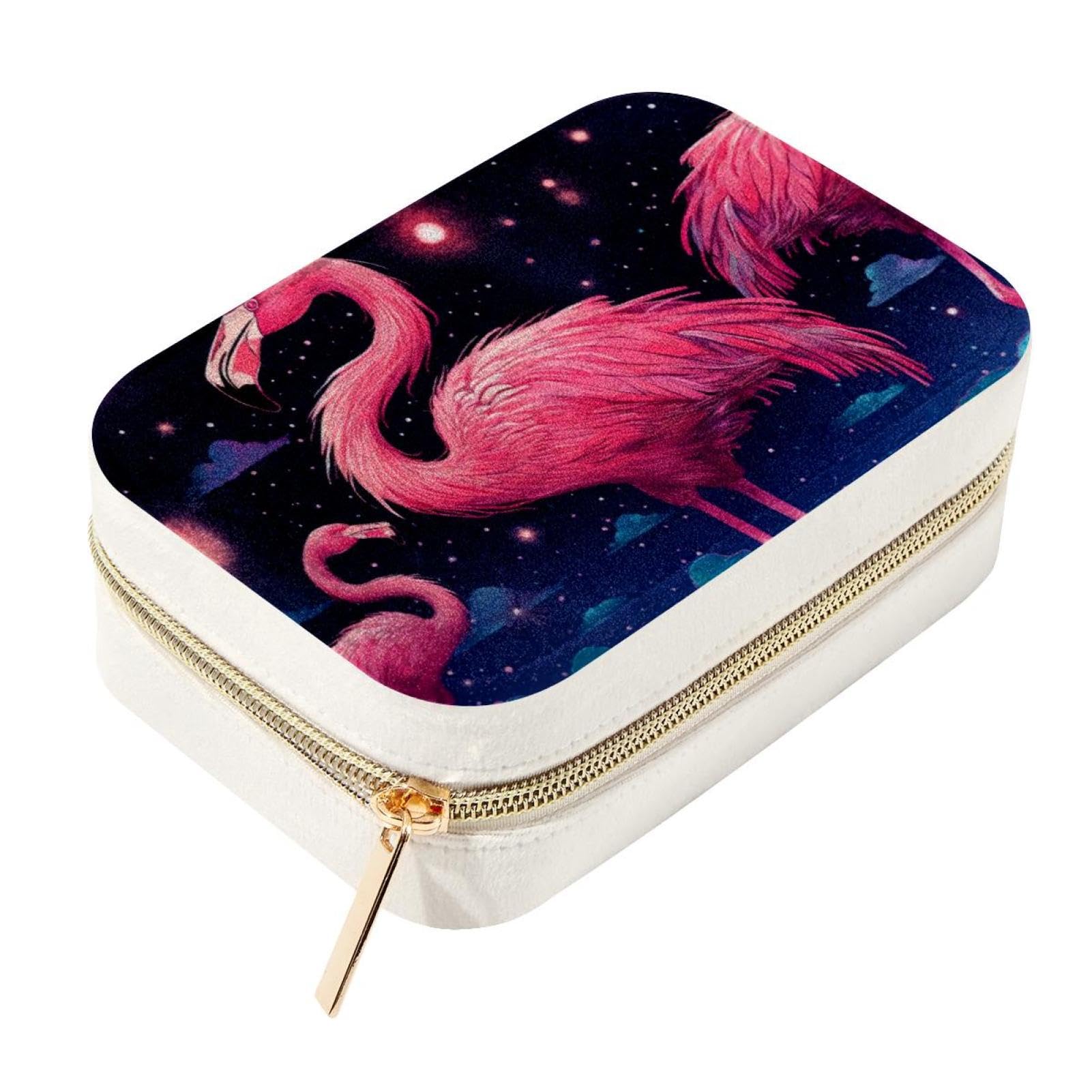 Boîte à bijoux flamants roses étoilés à double couche pour ranger vos bagues et colliers