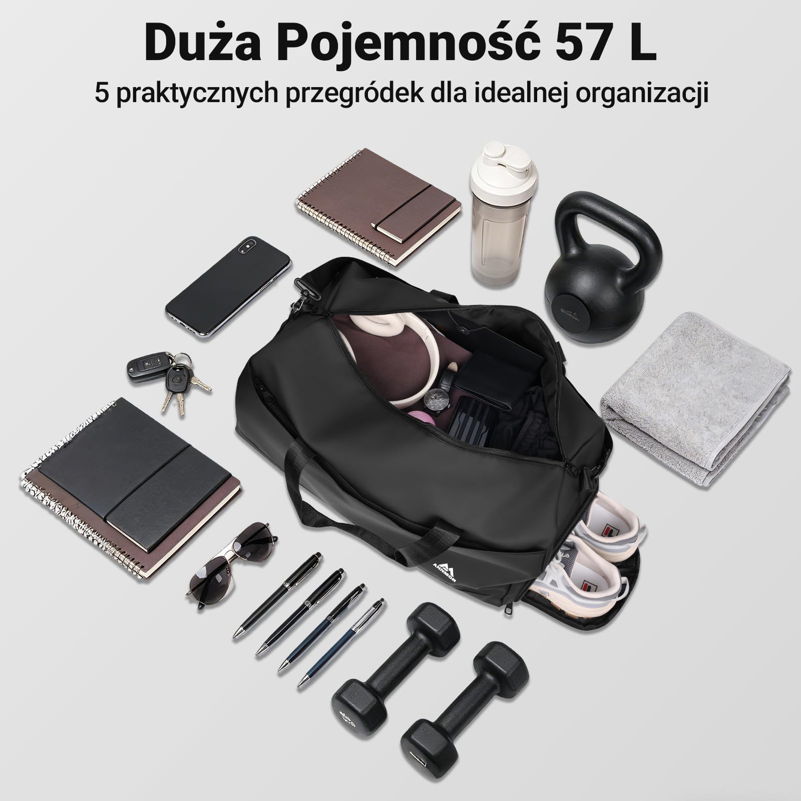 Torba Sportowa Męska z Przegrodą na Buty, Wodoodporna Torba Sportowa/Torba na Siłownię