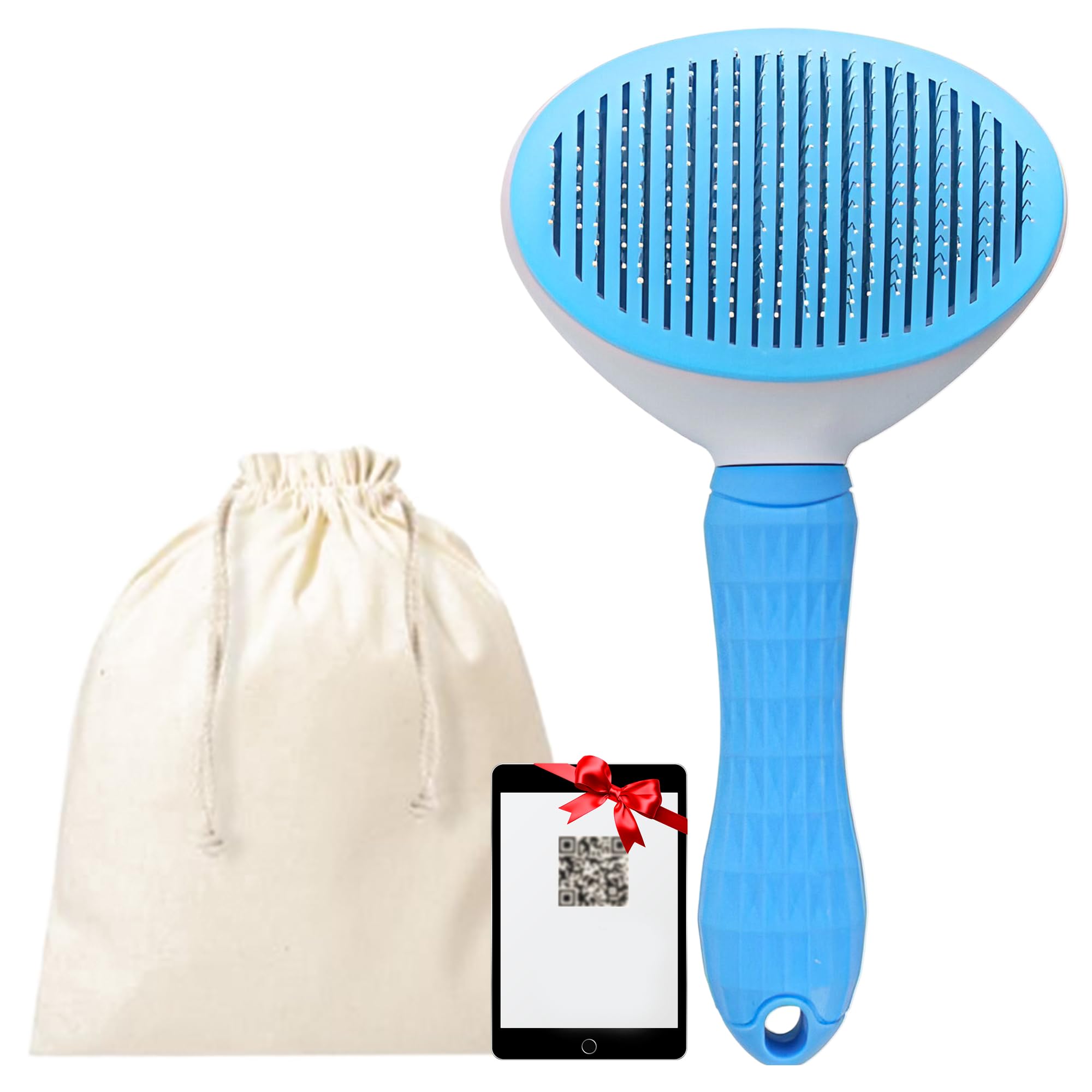 SALVAYRO® Cepillo para Perros y Gatos de Pelo Corto y Largo + Bolsa de Almacenamiento + Guía Digital | Ideal para Quitar Pelo Muerto y Desenredar | Peine para Mascotas Fácil de Usar.