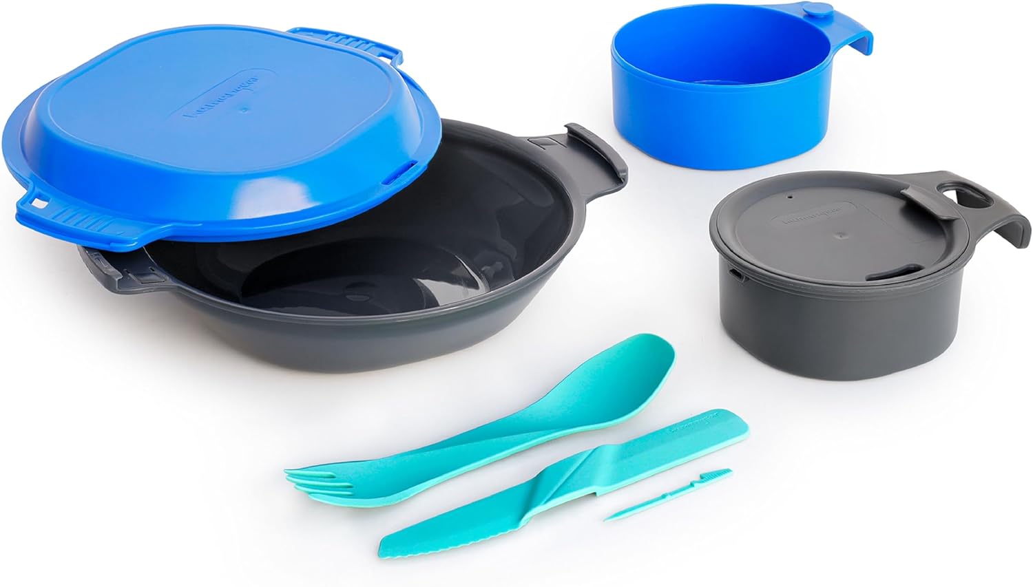 humangear GoKit+ Deluxe - 8-Tool Personal Mess Kit, Lightweight Camping Dish Set, Backpacking Utensils, Dual-Mode Insulated Cup, Snap-Together Bowl & Plate System with Knife & cupCUP