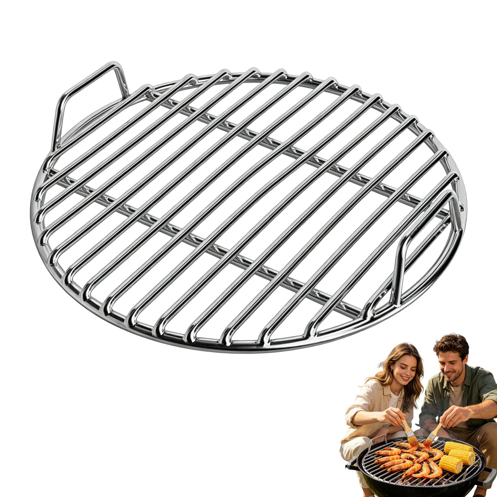Griglia rotonda in acciaio inox con manici rimovibili per braciere barbecue, struttura in acciaio 304, diametro 28/30/33/35/38/40/43/45 cm, distribuzione uniforme del calore, facile da pulire (43 cm)