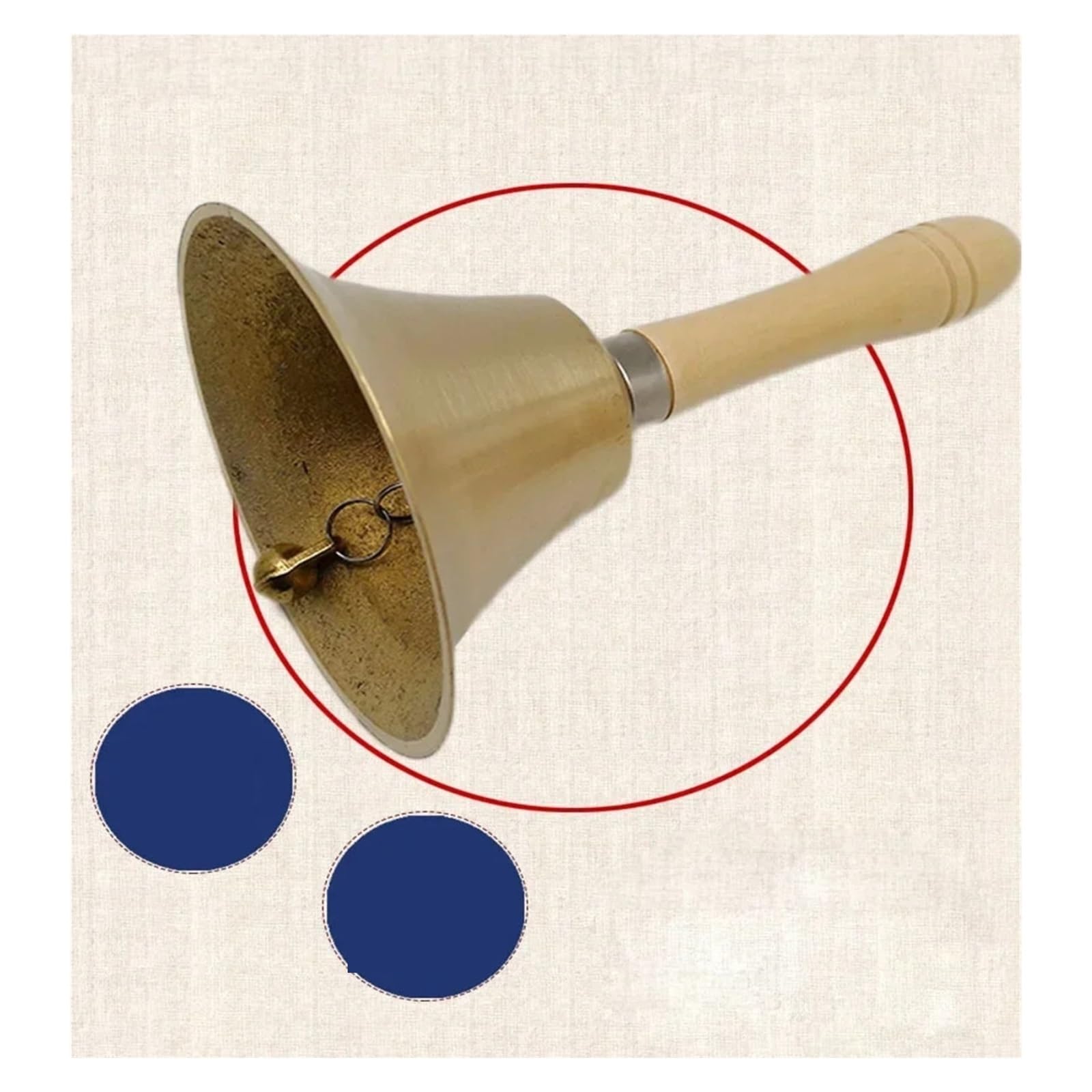 Campana de Mano Metal Campana de cobre con mango madera 8-17 cm | For recepción, cena, tienda, hotel, sonajero de mano, escuela, campanas, decoración(Diameter 17)