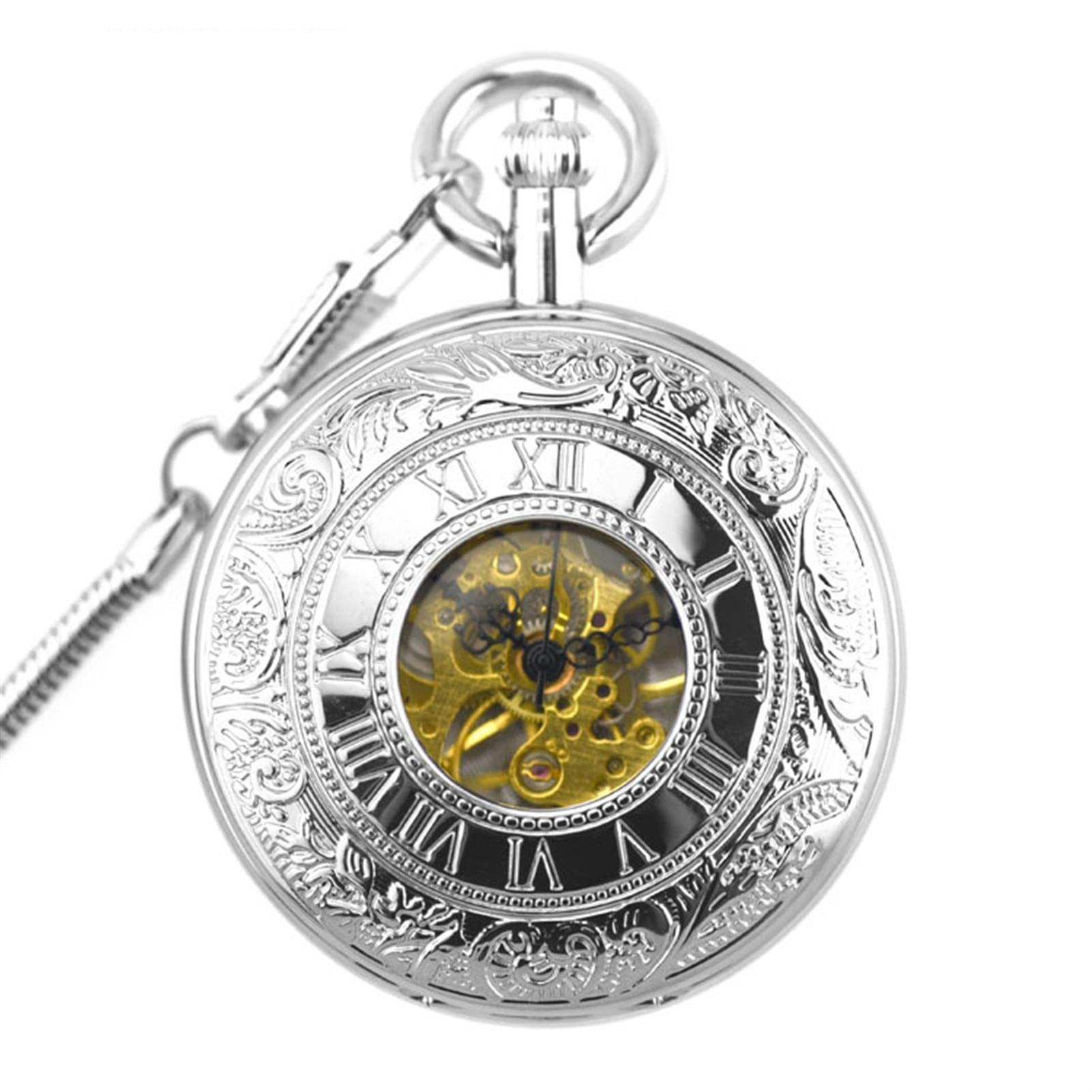 Orologi da tasca, con catena e doppia apertura, orologio da parete patta vintage, azionato a mano, pendente meccanico, uomo donna