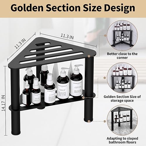 Miniatura 2 de Taburete de ducha de esquina de metal para afeitarse las piernas, banco de descanso para ducha interior con estante de almacenamiento, taburetes