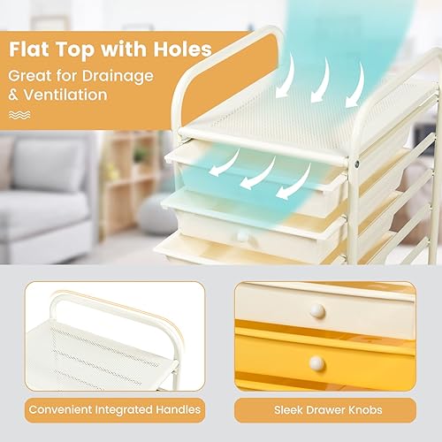 Miniatura 8 de COSTWAY Carrito de almacenamiento rodante de 10 cajones, carrito móvil utilitario con cajones removibles y ruedas universales y 2 frenos, carrito