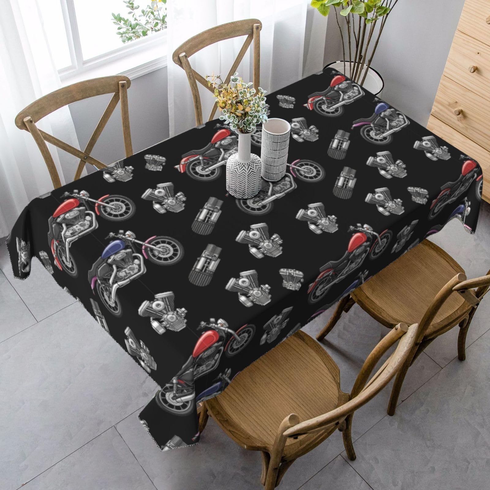 Nappe moto noire 137x183 housse de table rectangulaire infroissable