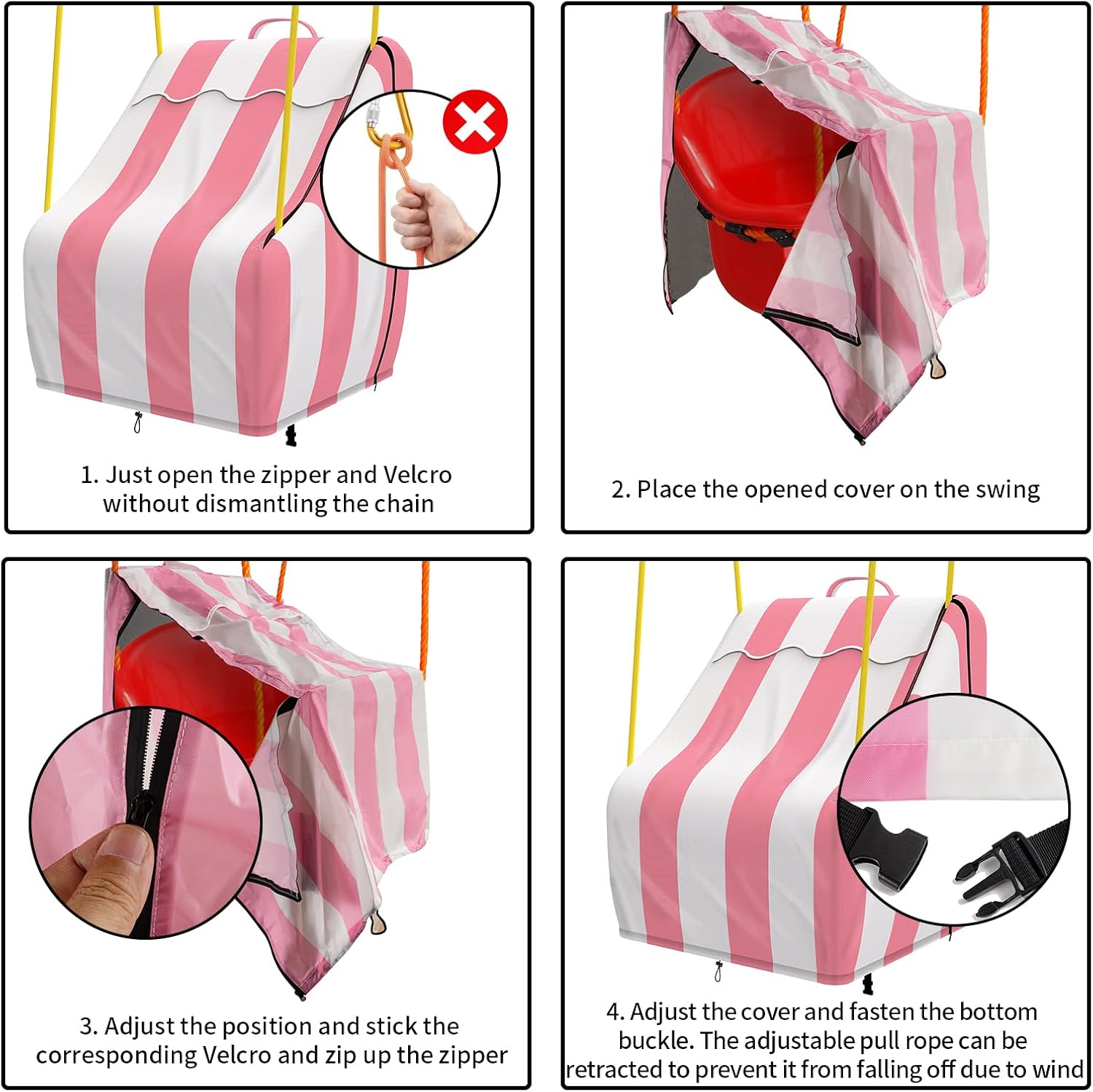 Outdoor Swing Seat Cover Compatible with Little Tikes Swing, Waterproof Outdoor Swing Cover for Small Swings, Oxford Fabric with Cute Stripes Pattern, Pink