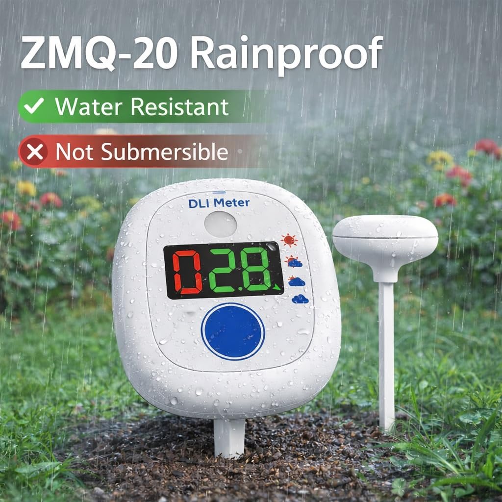 ZMQ20 DLI Light Meter – 24-Hour Automatic Daily Light Integral Meter, Sunlight Classifier for Plants, Stores 9 Days Data, Outdoor Weather-Resistant Garden Light Monitor