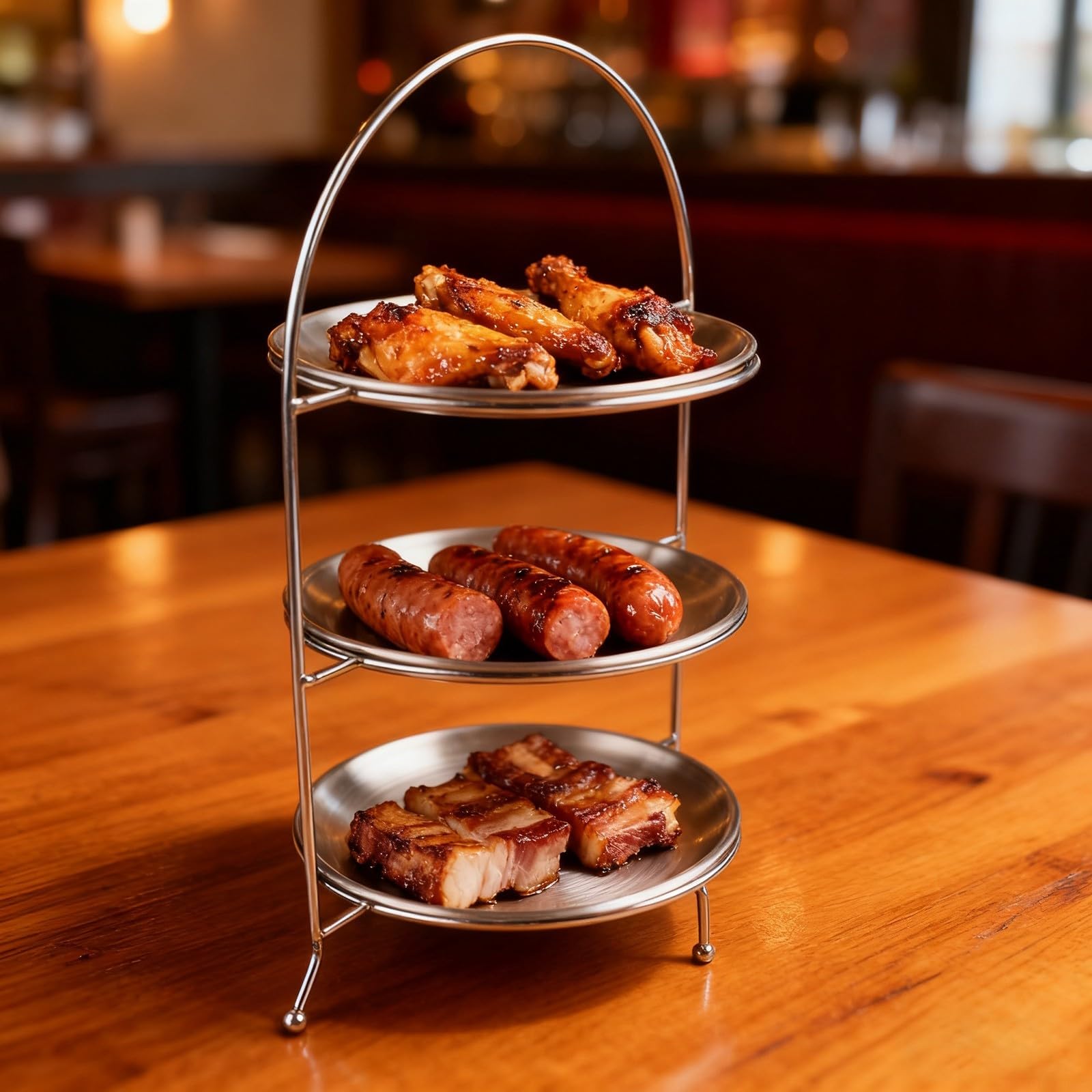 Mensola da portata in acciaio inox a 3 piani per dessert e snack, alzata rotonda per torte in acciaio inox 304, lavabile in lavastoviglie, vassoio moderno per buffet e feste, argento (argento)