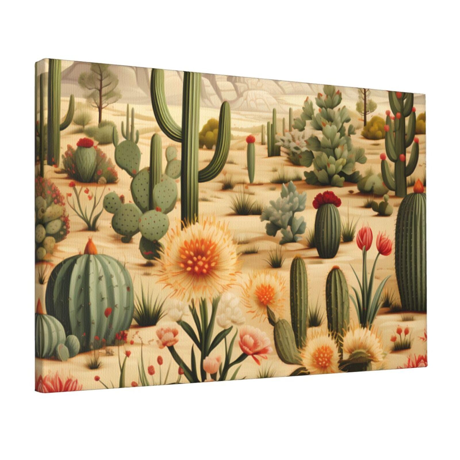 KLOPH Cactus and Other Patterns Canvas Wall Art for Living Room 12"x18" Modern Artwork Painting for Bathroom Hanging Canvas Prints Aesthetic Wallart for Bedroom Kitchen Office Wall Decor