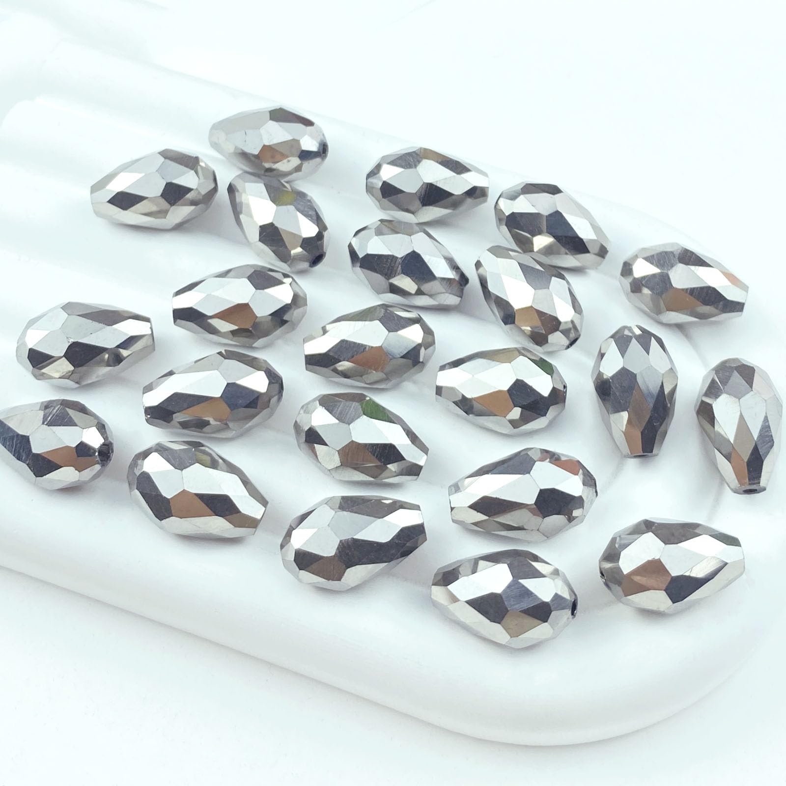 Tingoons Teardrop Crystal Glass Beads Faceted Shape Vertical Hole Loose Glass Beads DIY Handcrafte Bracelet Necklace Earring Jewelry Making (Silver, 6x8mm)