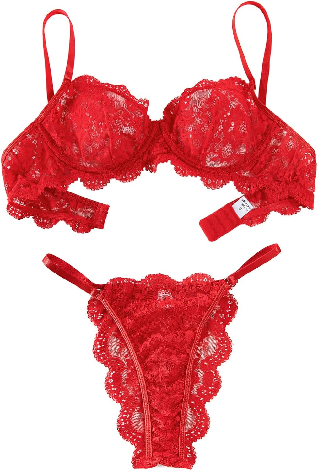 Lilosy Sexy Underwire Push Up Scallop Floral Lace Sheer Lingerie Set for Women Bra and Panty 2 Piece - Image 3