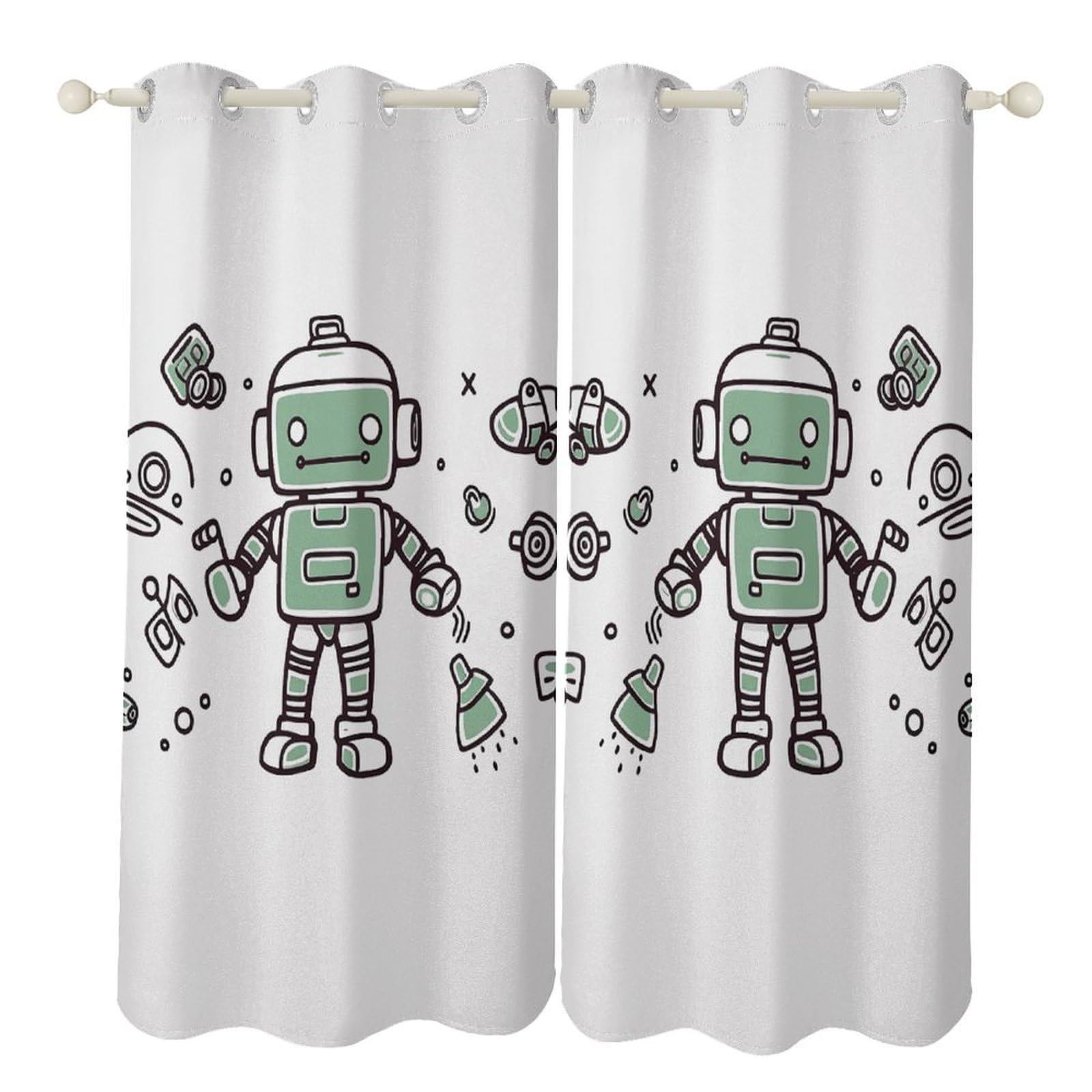 Rideaux occultants thermiques bleu marine à œillets motif robot pour chambre