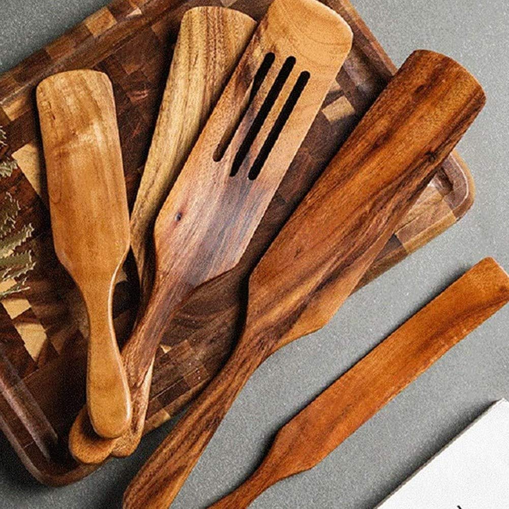 Huakaile 2 stuks 12 & 10 Teak Houten Spatel Set, Platte Houten Spatel