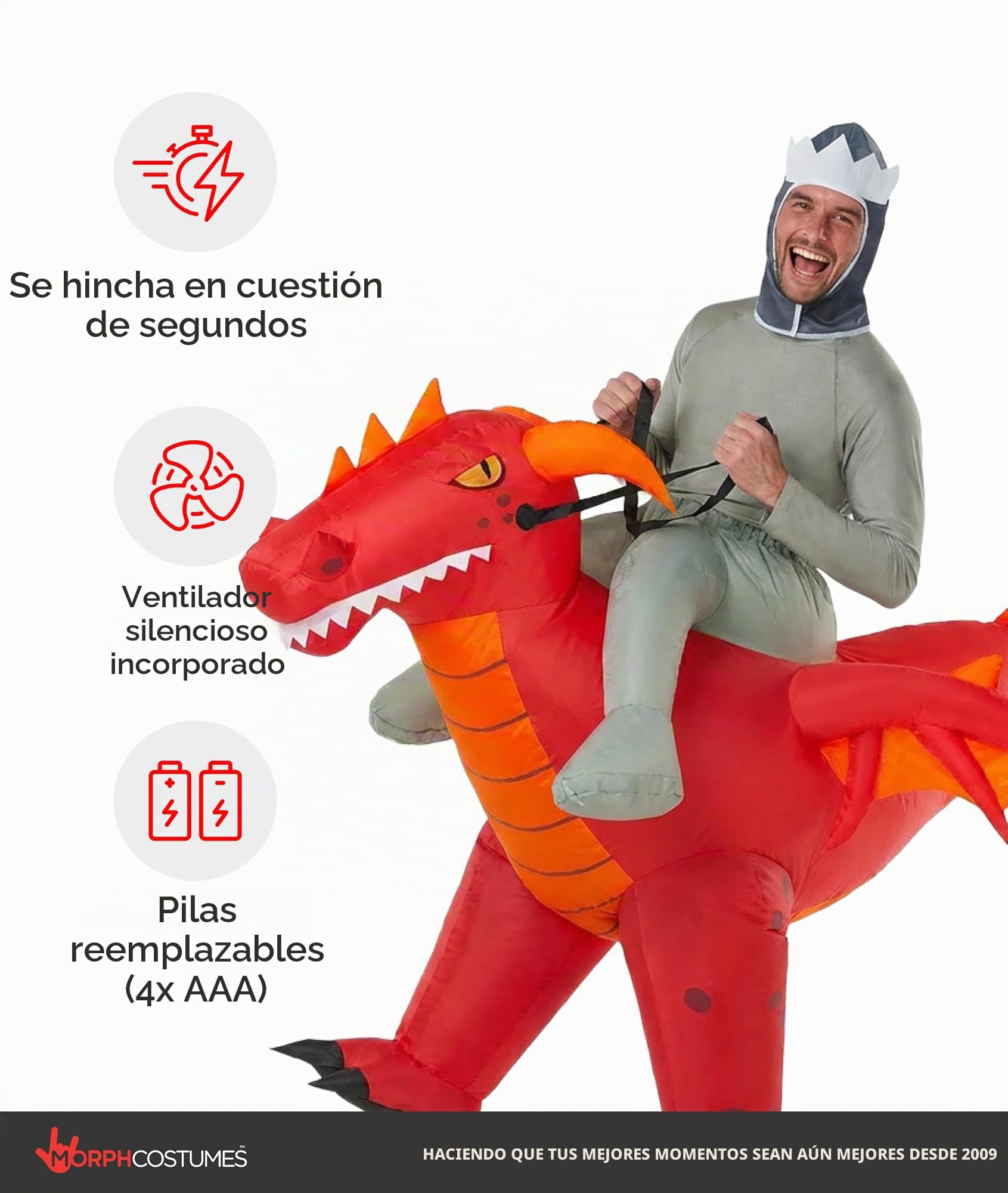 Morph Disfraz Dragón Hinchable, Divertido Disfraz de Montar para Halloween, Perfecto para Fiestas y Eventos, Talla única