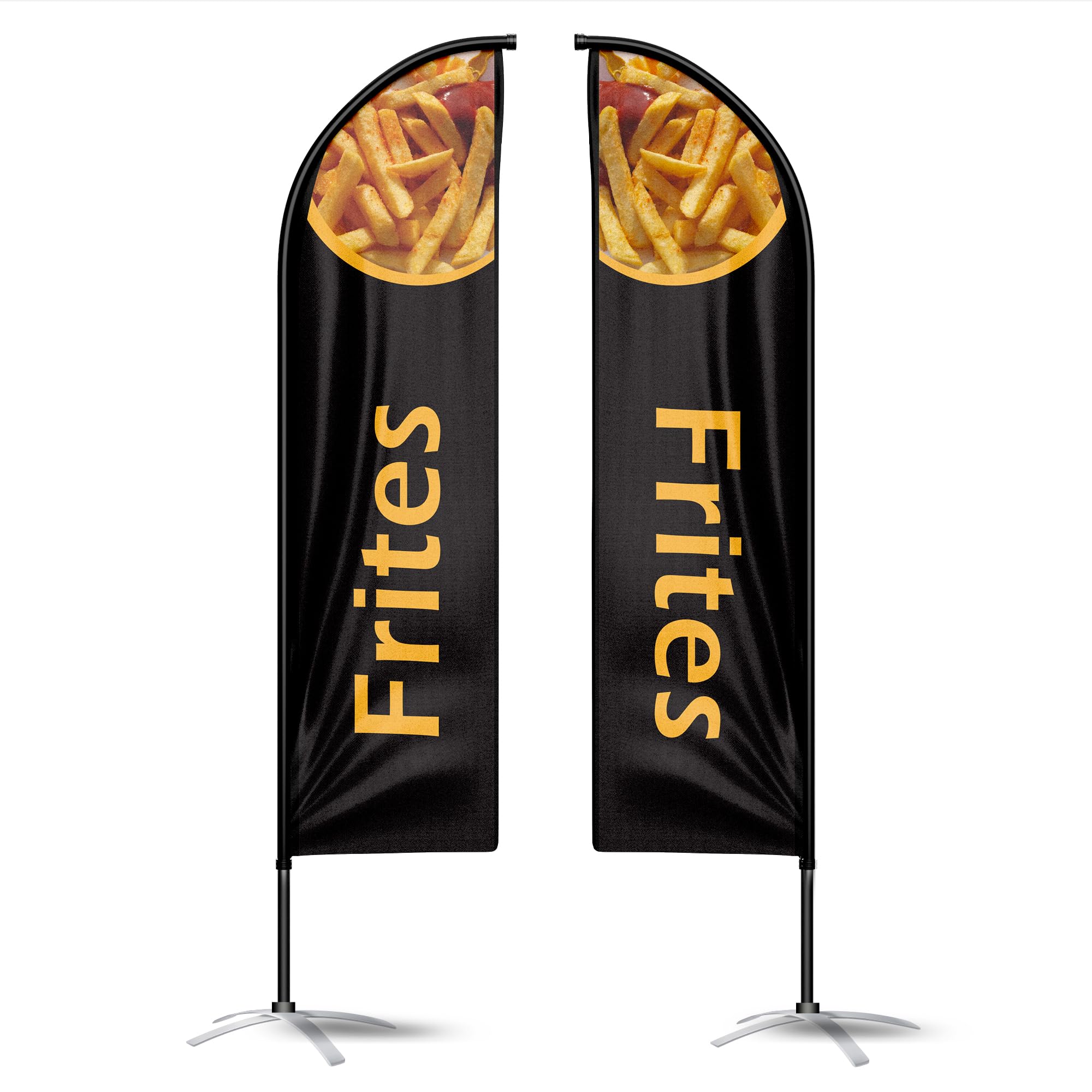 Drapeau frites double face lisible des deux côtés avec mât flexible 3.4m