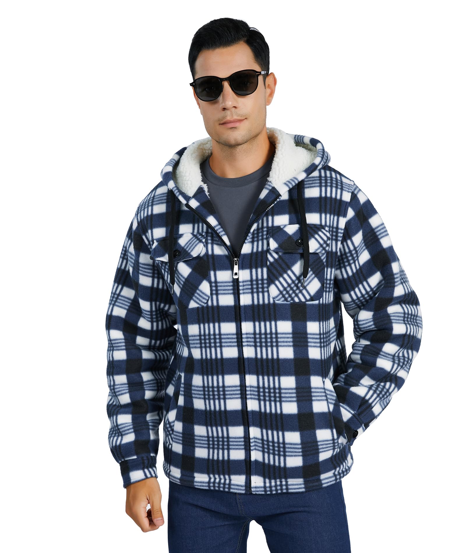 SwissWell Camicia Boscaiolo Uomo Giacca Flanella a Quadri Spessi Fodera di Peluche Felpa Cappuccio Foderata Casual Uomo Felpa con Cappuccio in pile Giacca Invernale con Tasca