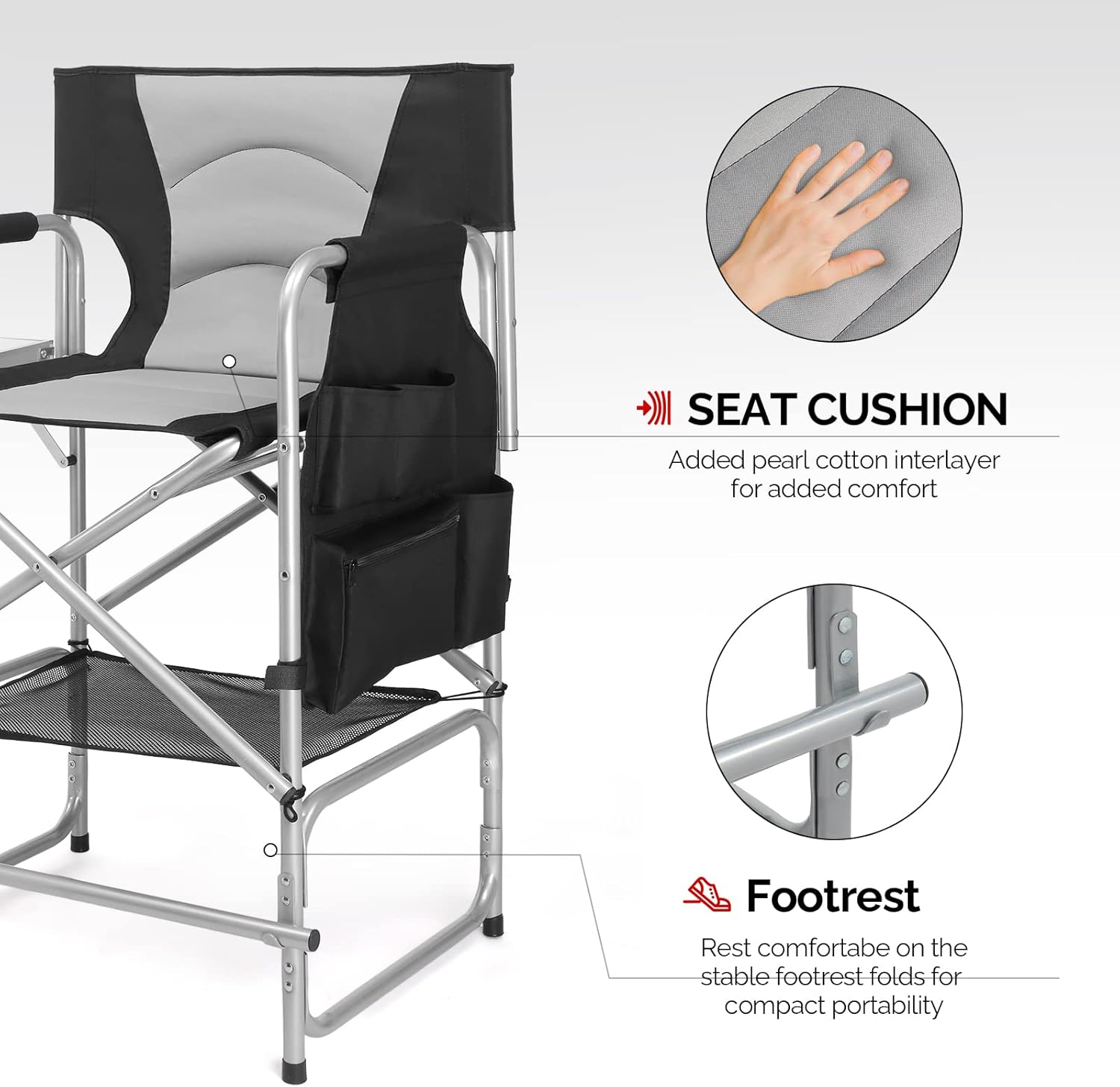 OmySalon Directors Camping Chair with Side Table Storage Bag, Foldable Camping Chair for Aritist & Client (26in)