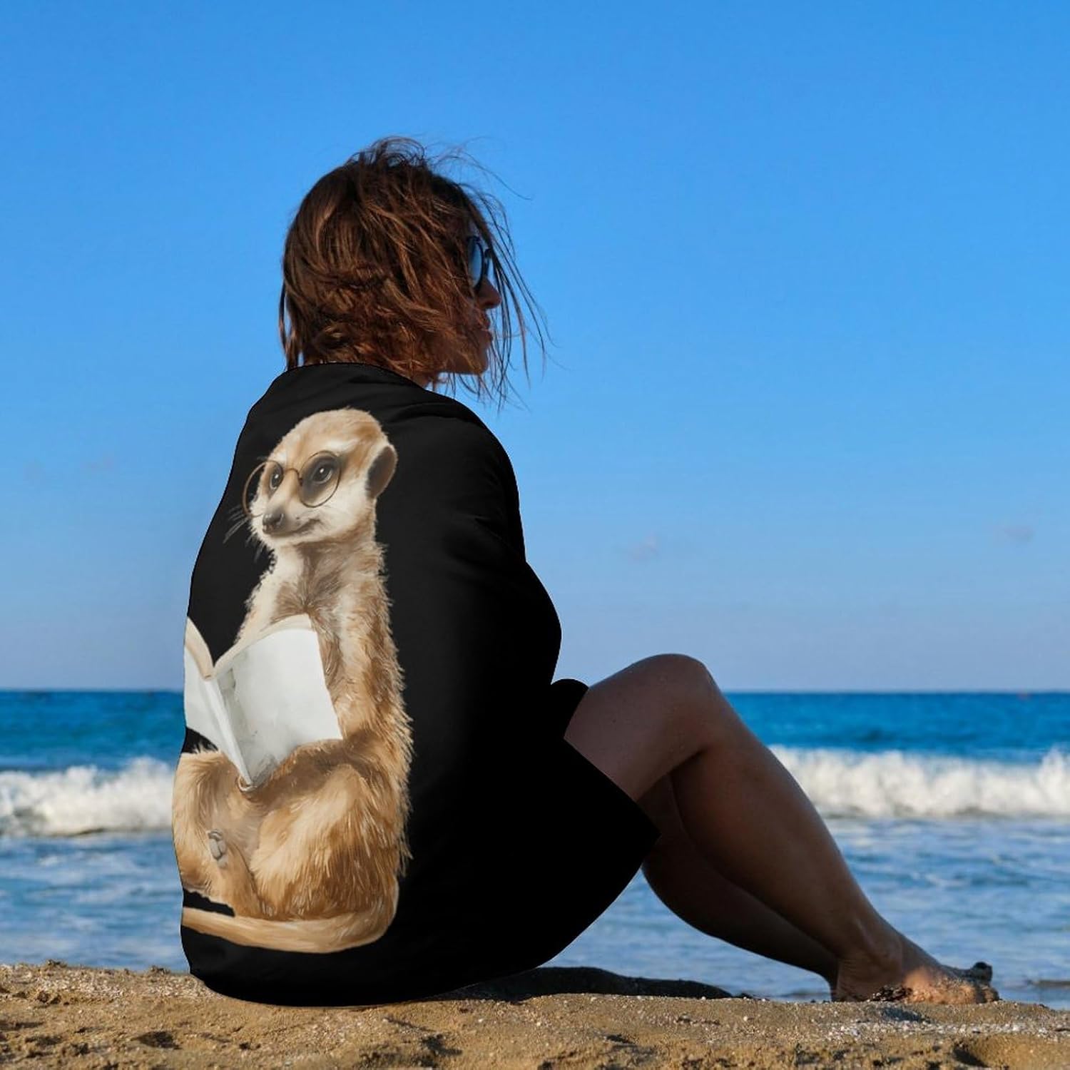 Watercolor Meerkat Reading Book Oversized Beach Towel Soft Absorbent Pool Bath Swim Towels for Adults Travel Vacation Gifts 130x80cm