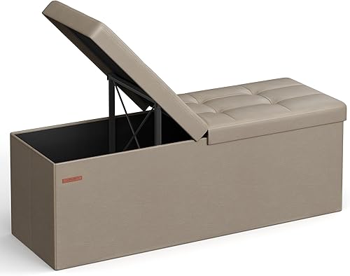 Miniatura 23 de SONGMICS Colección MAZIE - Banco otomano de almacenamiento de 30 pulgadas con tapa abatible, baúl de almacenamiento, reposapiés, soporta 660 libras,