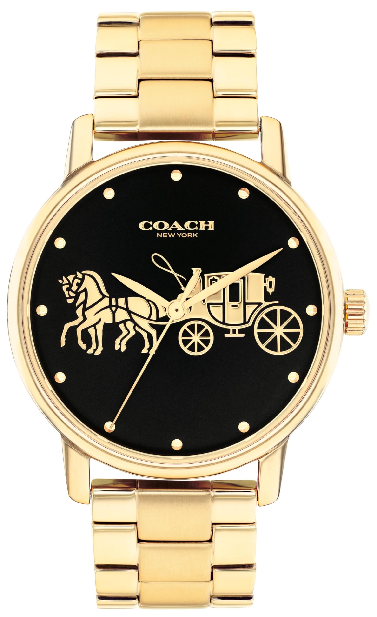 Coach Grand Qtz Basic Black Round Dial Women's Analog Watch|Ionic Plated Thin Gold Steel Material|Gold Color Band - 14504174