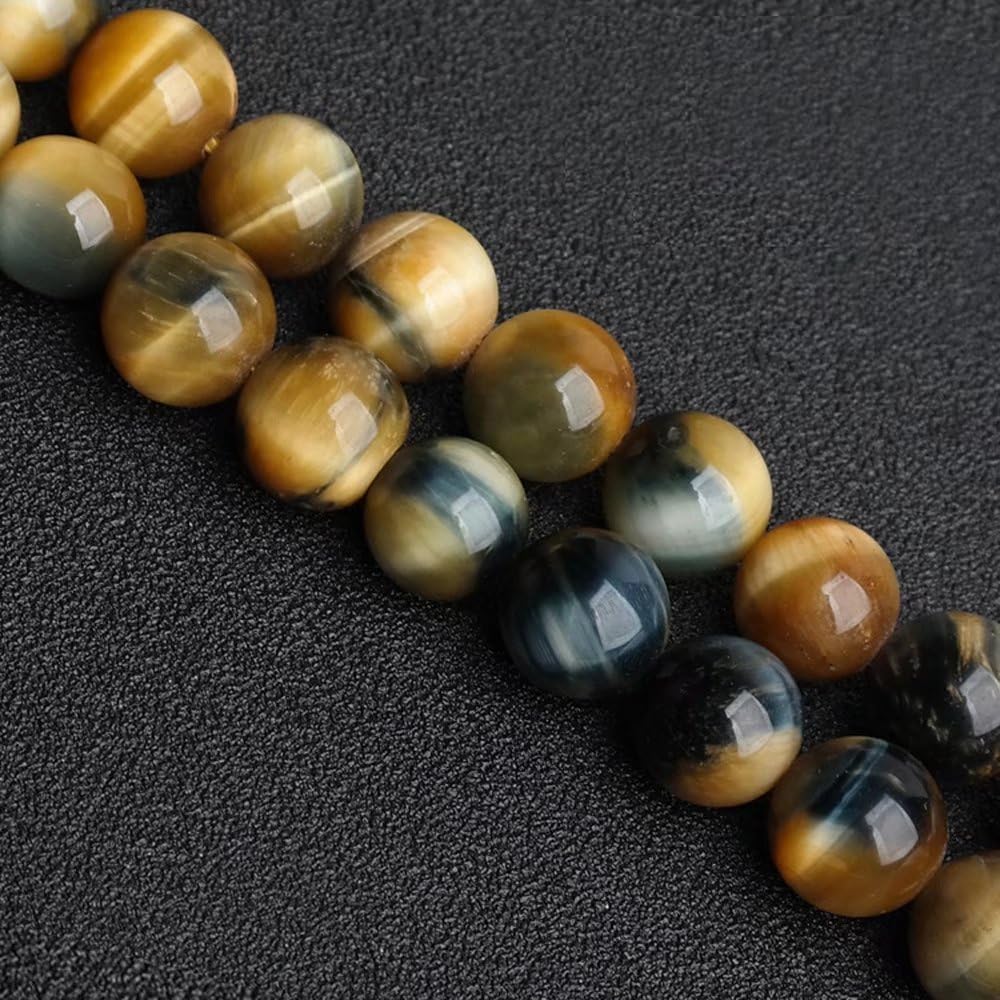 AAA Genuine Yellow and Blue Fantastic Tiger Eye Gemstones 10mm Smooth Round Beads for Fashion Jewelry Gift Beading Supply Sold by One Strand 15 Inch APX 35 Pcs