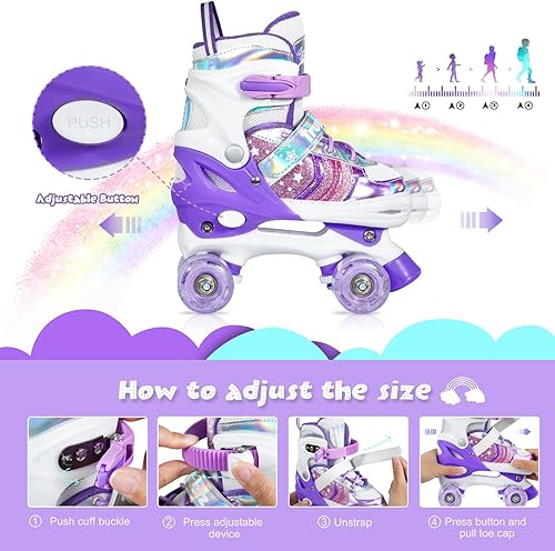 Miniatura 2 de Truwheelz - Patines de ruedas arcoíris para niñas de 6 a 12 y 3 a 5 años Patines ajustables con luz para niños