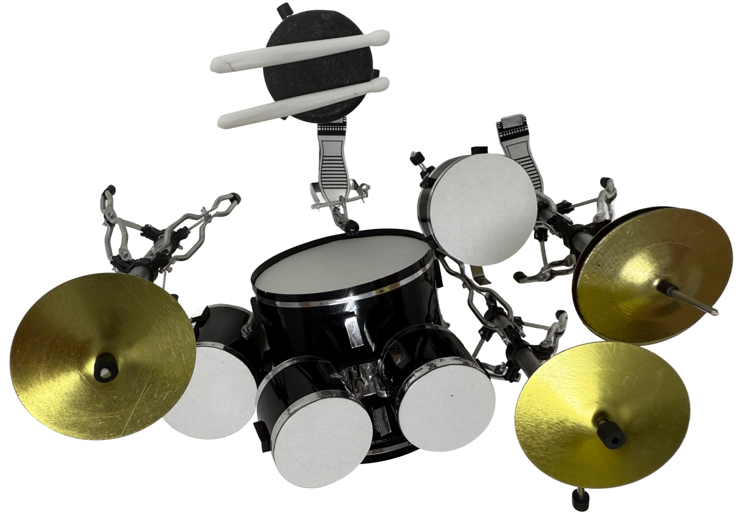 ROCKSTAR - Miniatura Batería Acústica Negra BMD020 con Bombo Removible – Réplica Profesional a Escala 20 cm – Set Completo con Platos, Soportes y Asiento – Artículo de Coleccionista Hecho a Mano