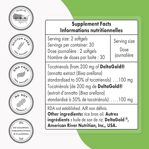 Miniatura 3 de Supersmart Annatto Tocotrienoles 100 mg por día (DeltaGold Vitamina E) - Suplemento de tocotrienoles | Sin OMG y sin gluten - 60 cápsulas blandas