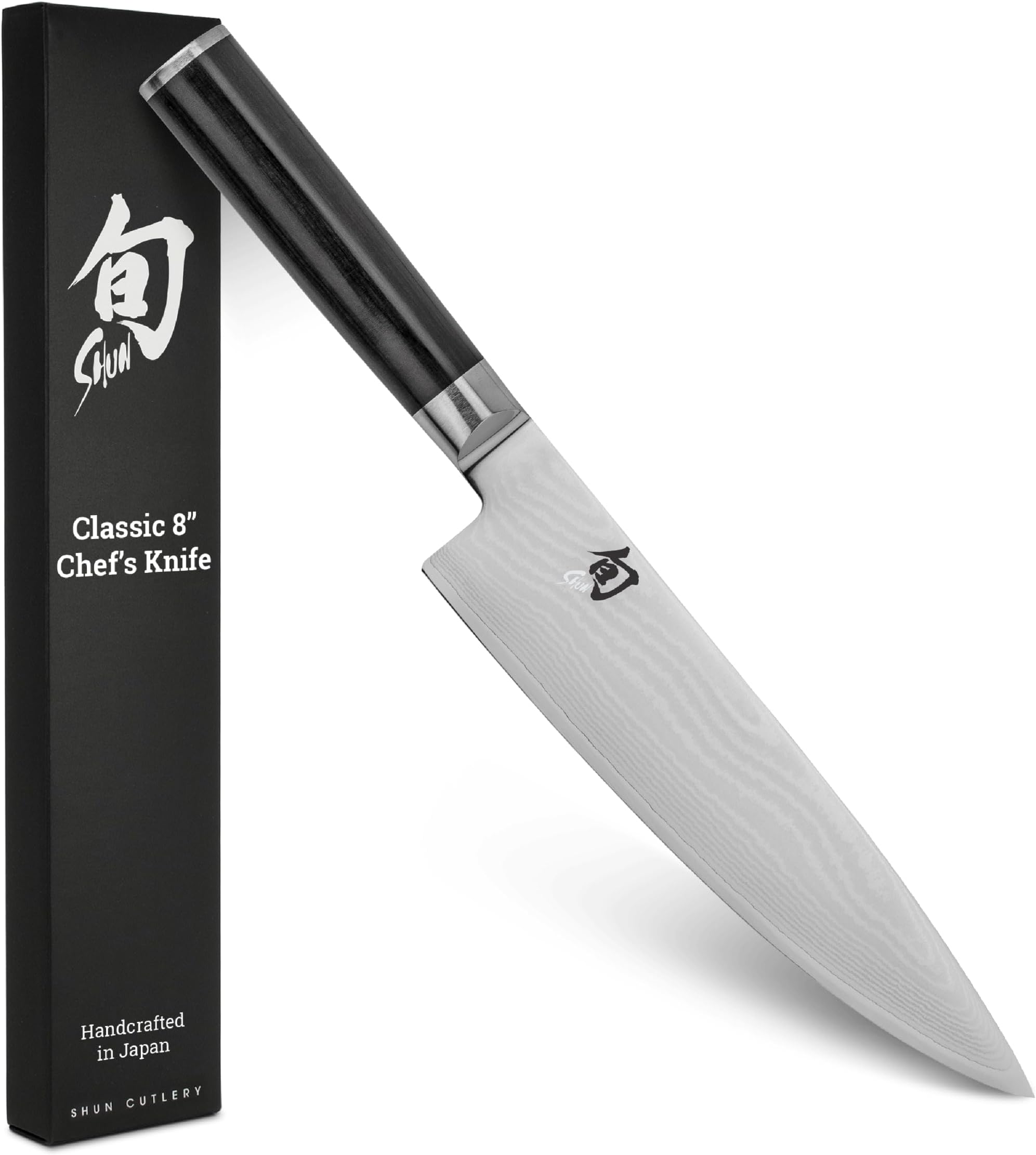 Shun Classic 8" Chef's Knife, Handcrafted Japanese Kitchen Knife for Professional and Home Chefs, VG-MAX Core with Damascus Stainless Steel Cladding, Pakkawood Handle