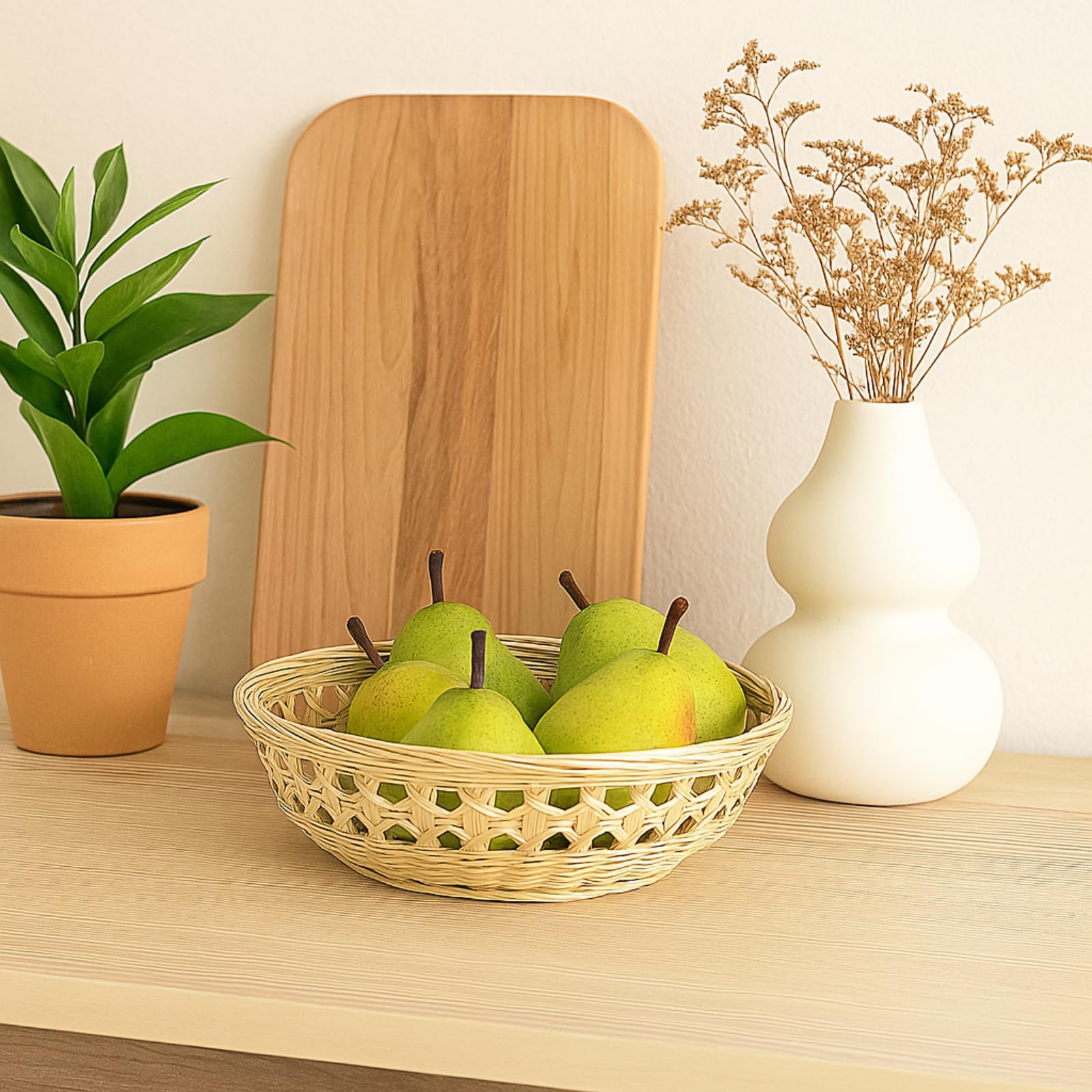 ZENFUN Lot de 3 paniers à pain ronds en osier, plateaux de service en bambou, paniers tissés à la main pour servir, panier à fruits tissé, panier de service en rotin pour salle à manger quotidienne,
