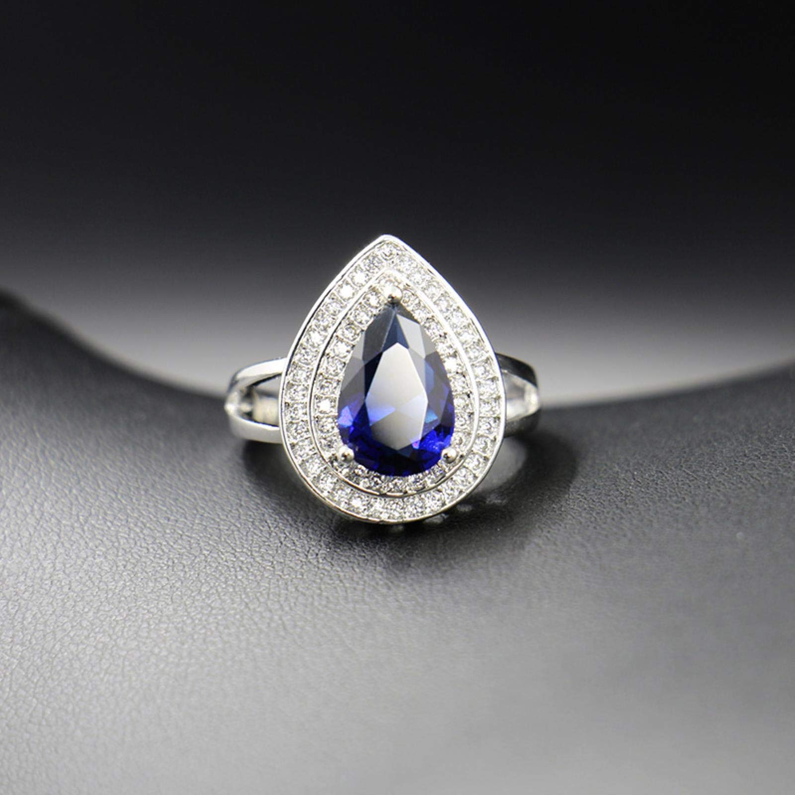 Conjunto de Joyas de Plata 925, Gota de Agua, Zafiro, Piedras Preciosas, Anillo de circón, Pendientes, Collar, Pulsera para Boda Femenina, 4SET, 6