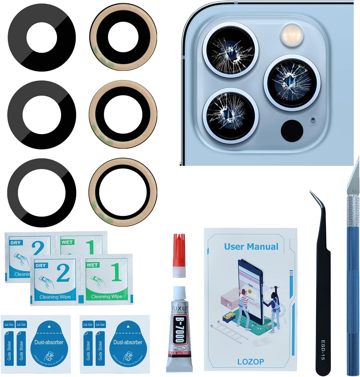 2PCS ASDAWN Back Rear Camera Lens Glass Replacement for