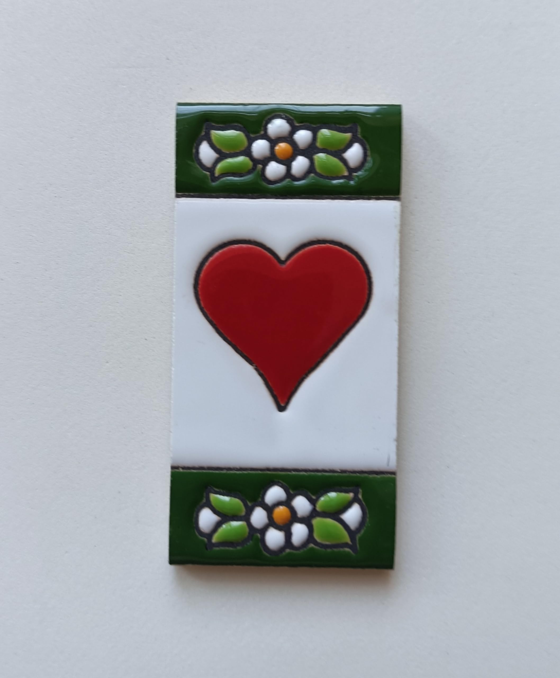 Ceramic House Tile Numbers & Letters, Green Floral Design, Tile Size: 7.5cm x 3.5cm, 2 to 10 Tile Frames (Heart) โ image 1