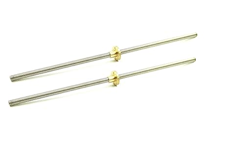 INVENTO 2Pcs 400mm (0.4 mtr) SS304 Threaded Rod M6 6mm OD + M6 nut 1mm Pitch 6mm T Nut Brass round Flange Single Nut for 3D Printer CNC Robotics