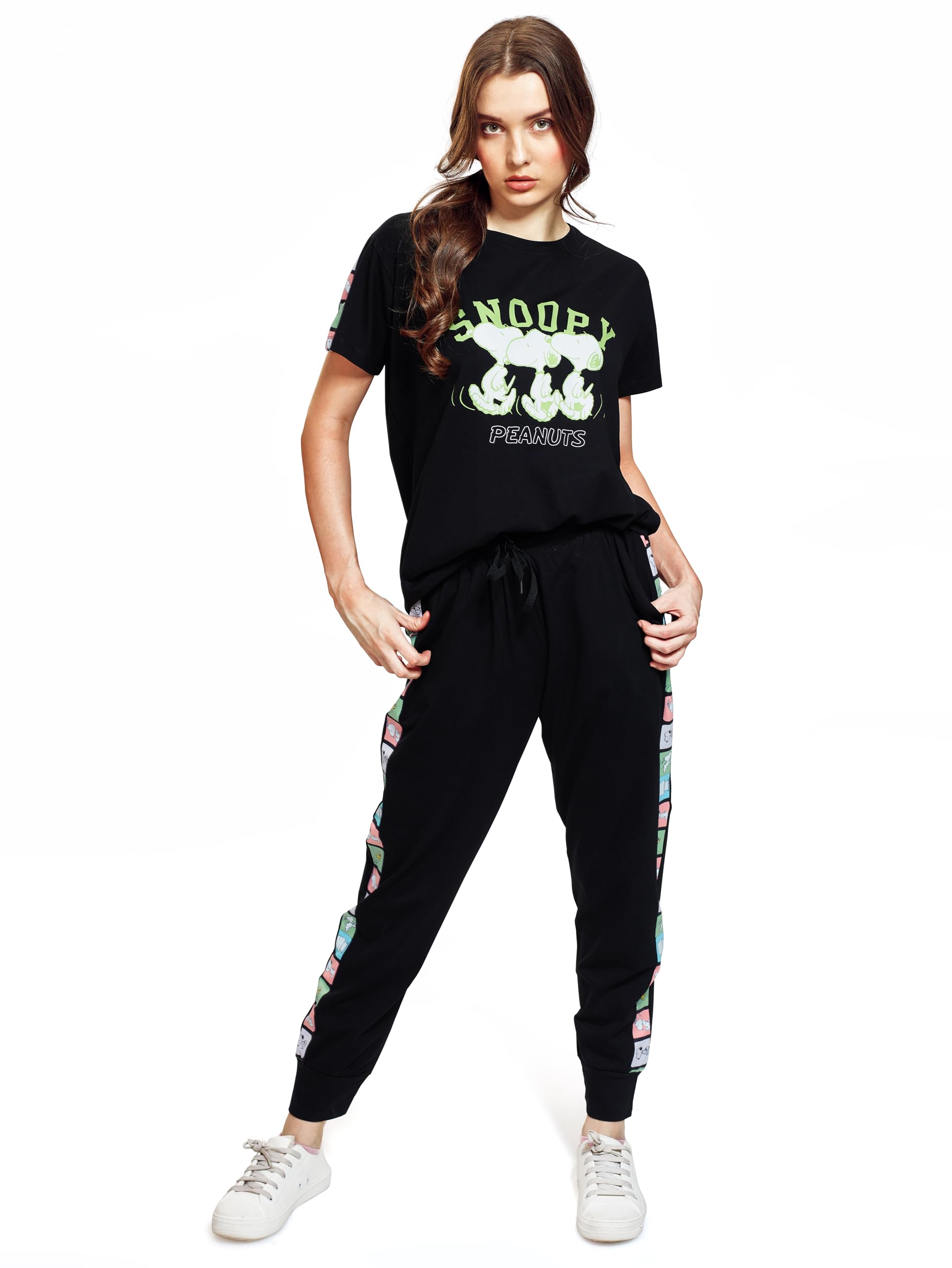 SN SWEET NIGHT Women’s Cotton Snoopy Printed Round Neck T-Shirt and Joggers Track Suit