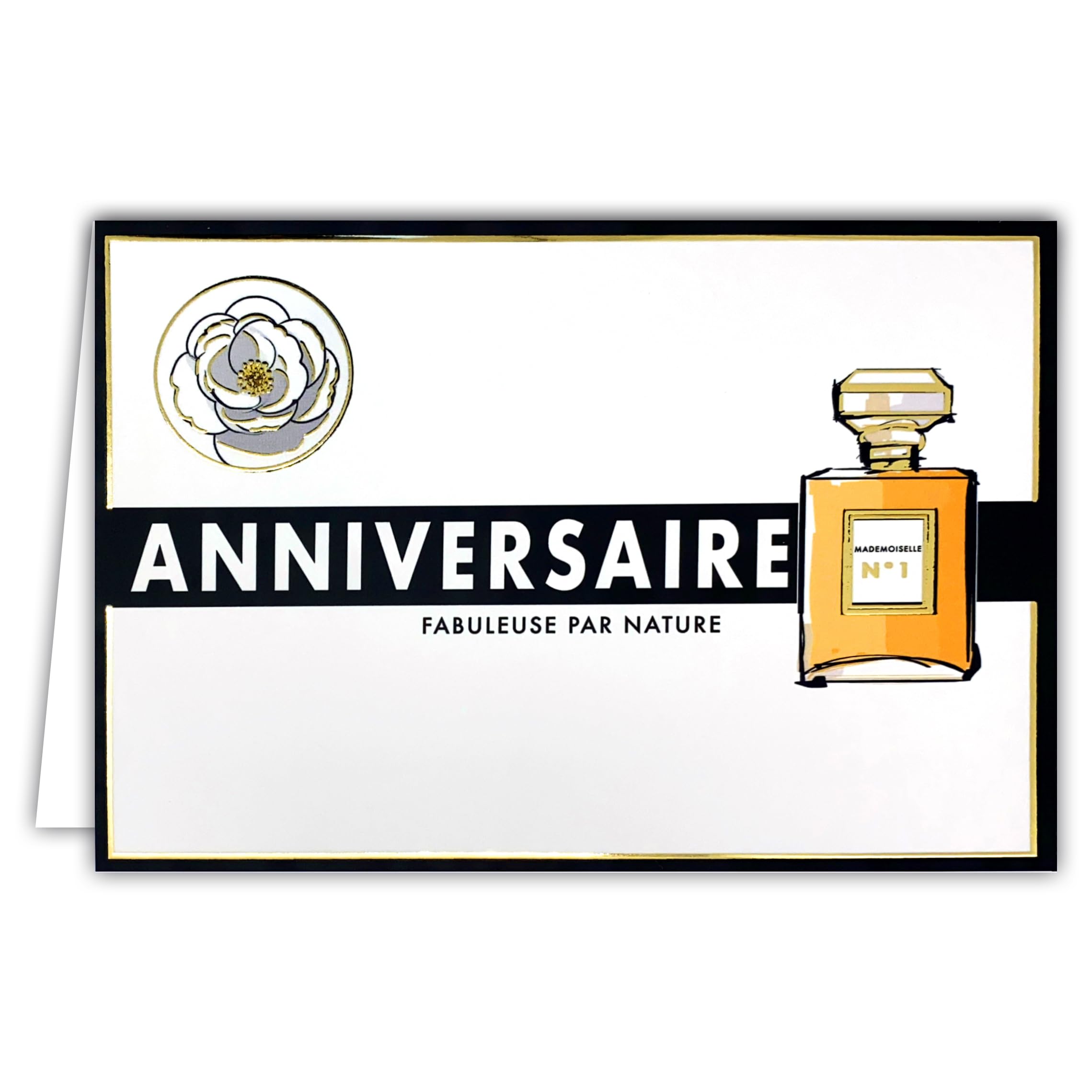 69-5157 Birthday Card Miss No. 1 for Women Fabulous by Nature Gold Gilding Shiny Gold Fragrance White Camellia Flower Chic Elegant – With Envelope 12 x 17.5 cm – Luxury Collection -Fab in France