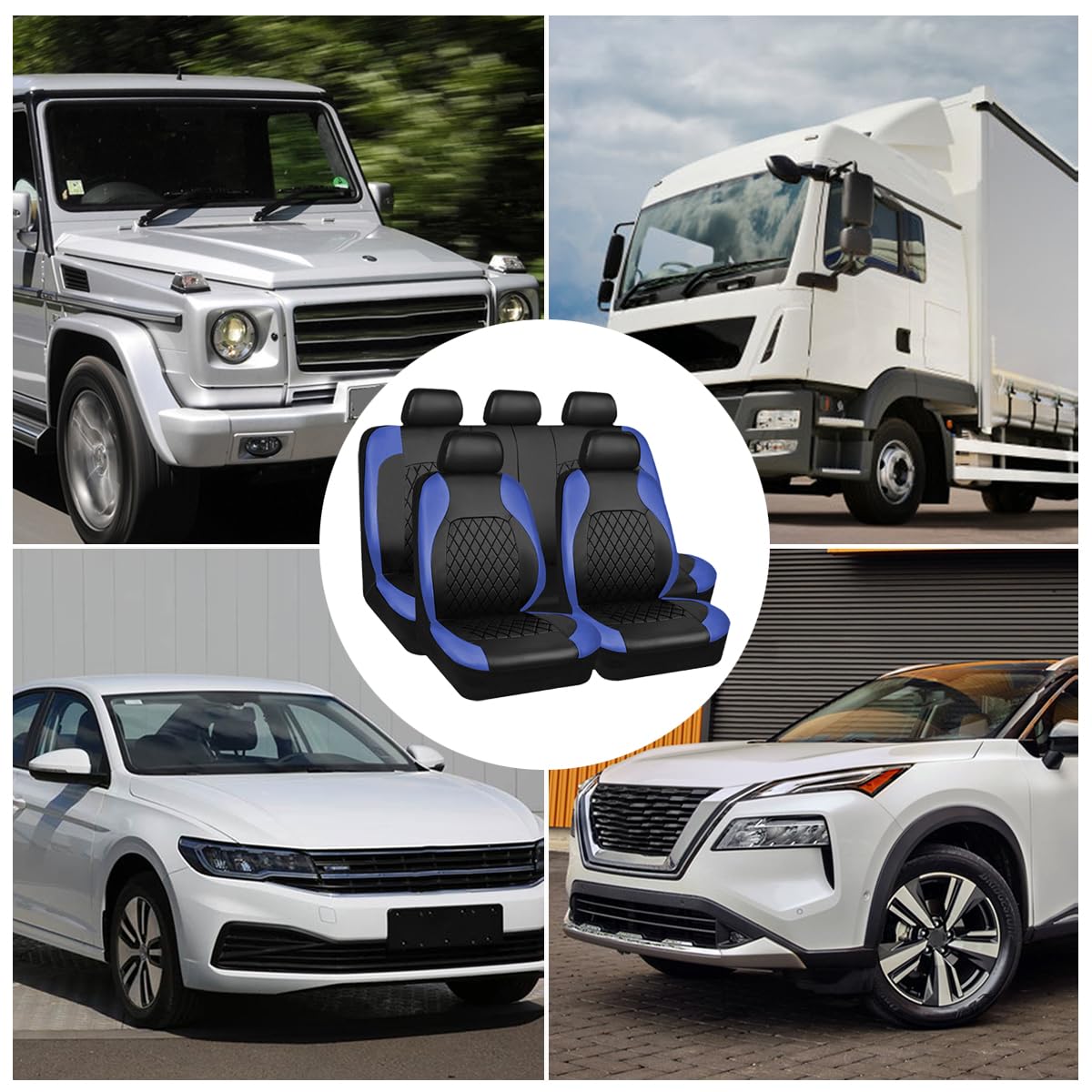JNNJ 9 Pièces Set Complet Housses De Siège Voiture, Protection Siège Universelle en Cuir, Siège Auto Respirant Antidérapant, Housses Sièges Avant Et Arrière Voiture, Accessoire Interieur(Bleu)