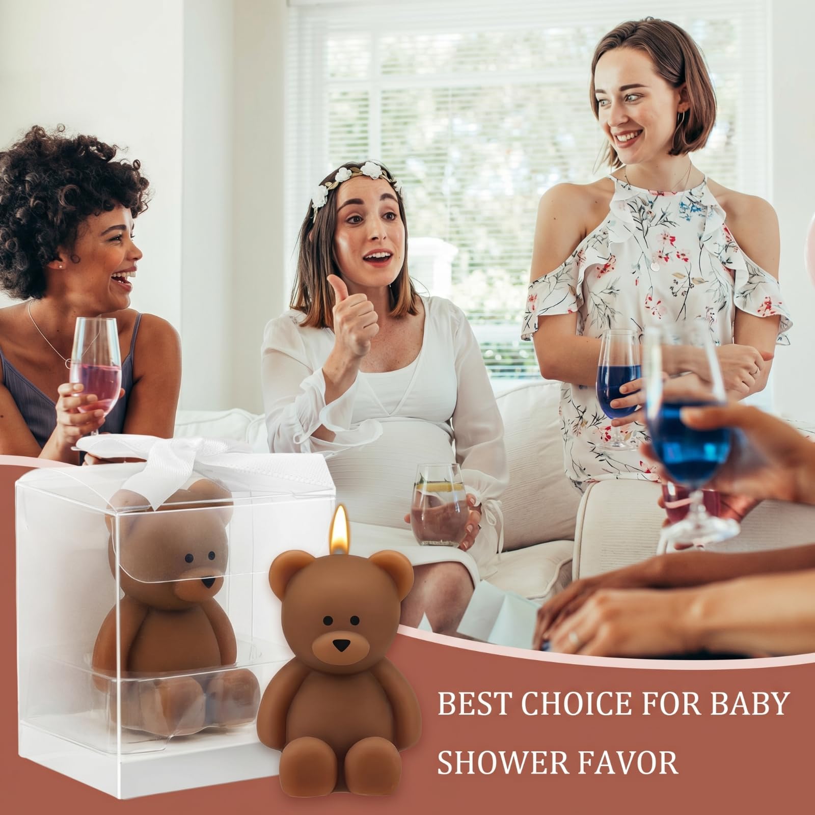 50 szt. świec z niedźwiedziem na baby shower, upominki na przyjęcie z niedźwiedziem gościnnym, świece na baby shower, luzem na prezent, dekoracje imprezowe (jasna kawa, białe)