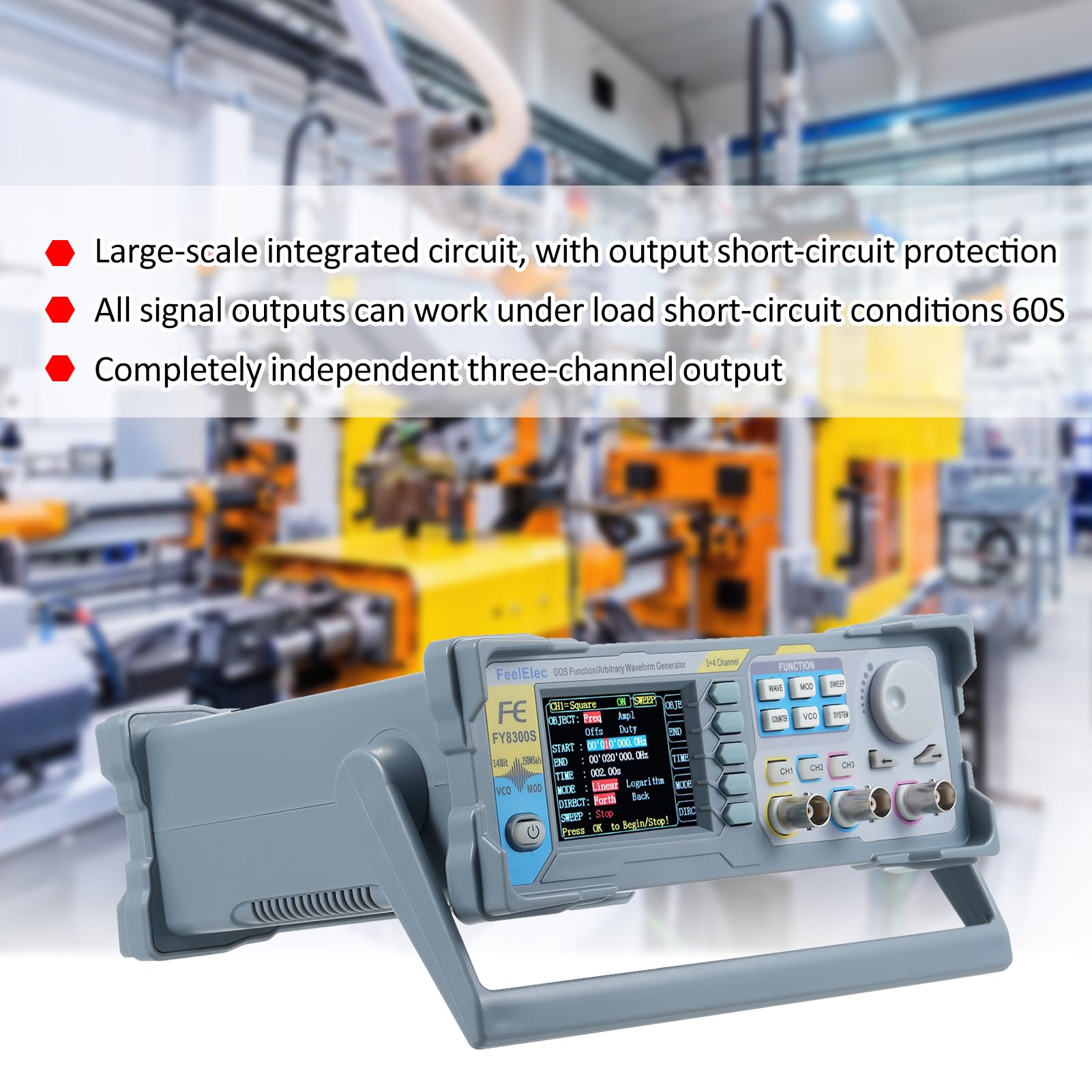 FY8300S-20M, 20, 3 canali, generatore di segnale arbitrario, 4 uscite di livello TTL, funzione di polarizzazione DC, uscita digitale