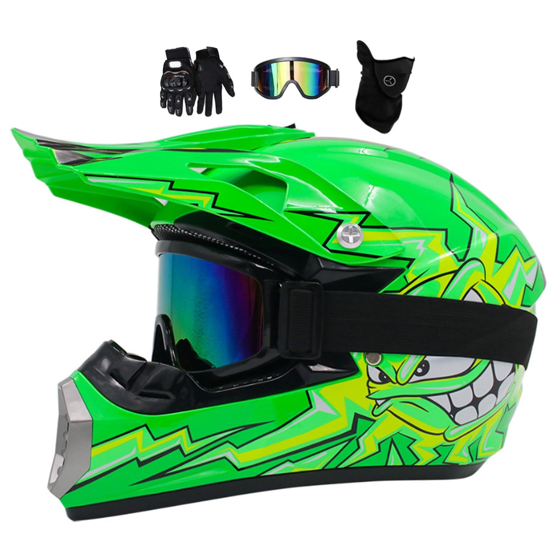 Casco da motocross, per bambini, Fullface MTB, per giovani, adulti, motocross, dirt, offroad, moto, scooter, sci, ATV, mountain bike, BMX, downhill off, con guanti