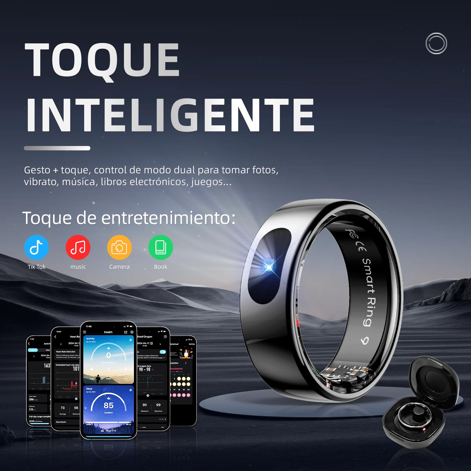 Health Ring Pro Inteligente Anillo Táctil versión Mejorada con Bluetooth, Resistente al Agua 10 ATM, Rastreador de Actividad Física (Plata, 8)