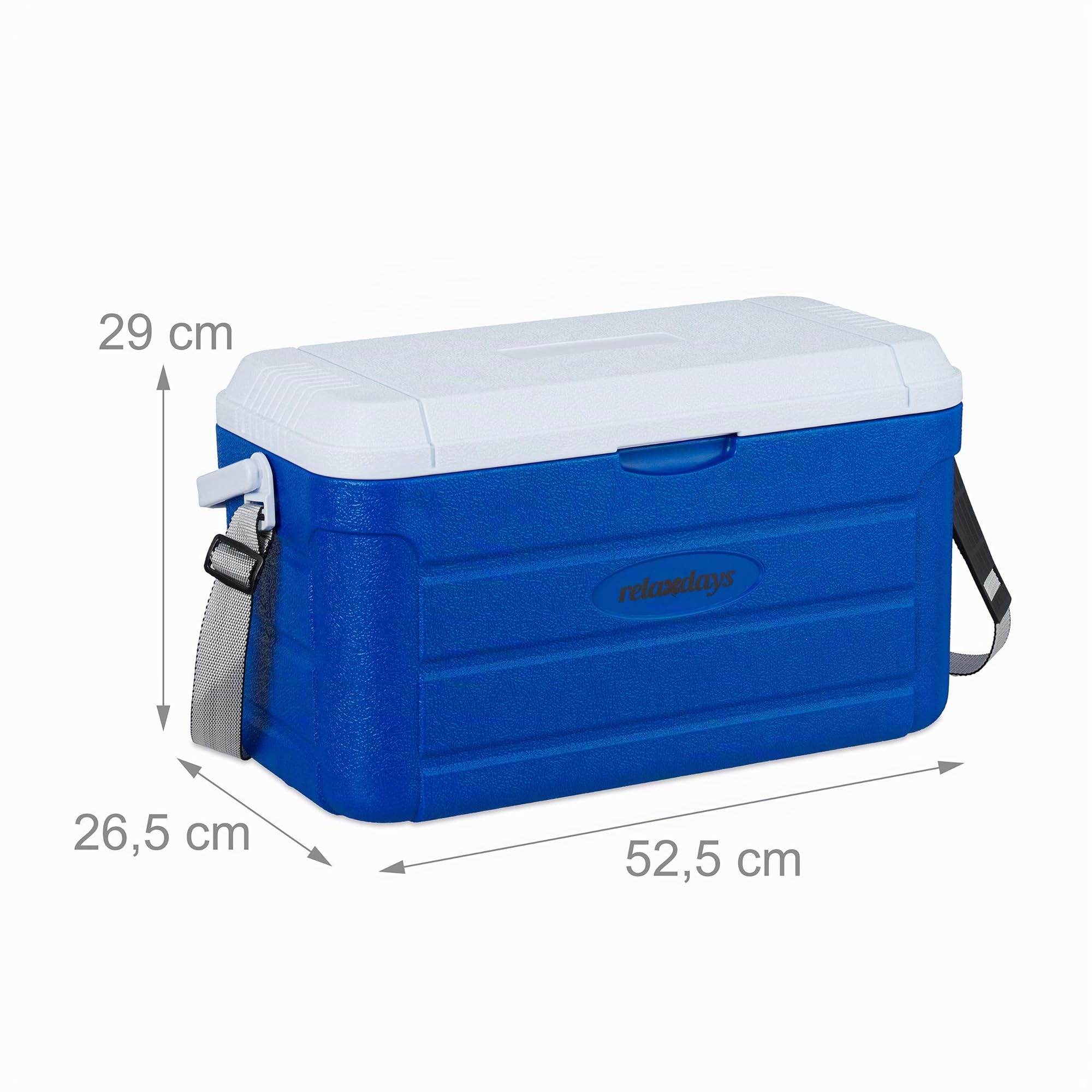 Relaxdays Frigo Portatile 20L, da Viaggio, Tracolla da Trasporto e Manico Senza Elettricità HLP 29 x 52,5 x 26,5 cm, Blu