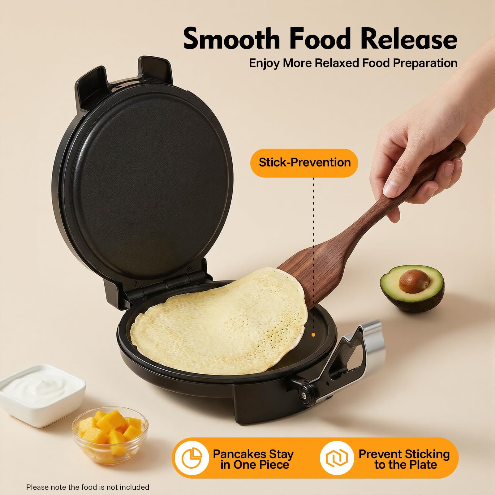 Roti-Maker Machine à tortillas électrique double face en acier inoxydable 26 cm, 1200 W, avec revêtement antiadhésif, machine à crêpes, contrôle de la température, pour tortillas, tacos