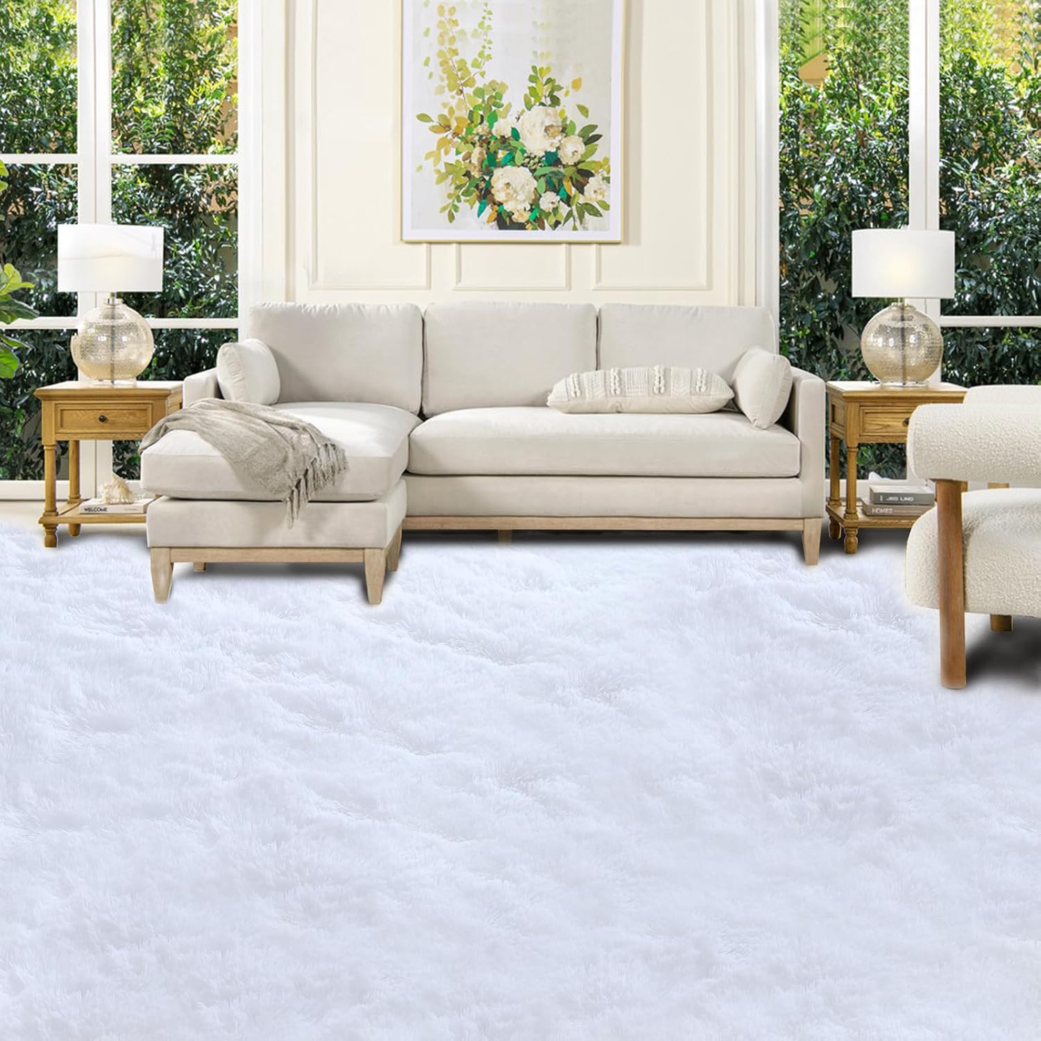 Area Rug 10x14 for Living Room: Large Shag Area Rugs for Living Room - Shaggy Fluffy Rug 10x14 Modern Indoor Shag Fuzzy Floor Carpet White 10' x 14' (Rectangular)