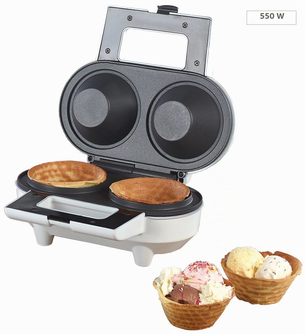 Rosenstein & Söhne Gofreras eléctricas - Máquina para hacer gofres de helado: Wafflera para 2 conos de helado, Antiadherente, 550 vatios (Máquina gofres por Conos)