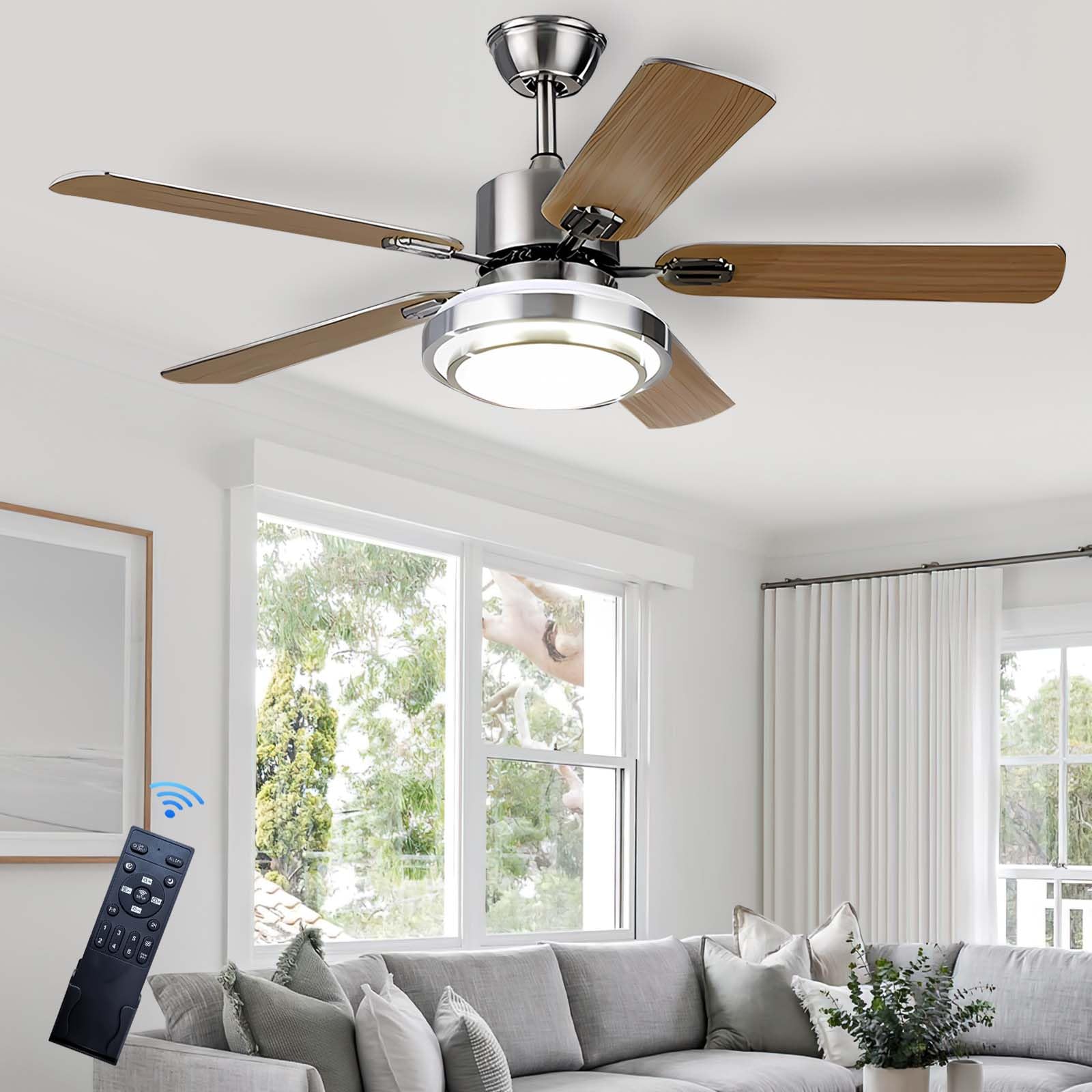 HXYSXHJUO Ceiling Fans with Lights,6 Speeds ，5 Reversible BladesDc Motor ， LED Fan Lights for Living Room Bedroom Dining Room-Wood||52 inches