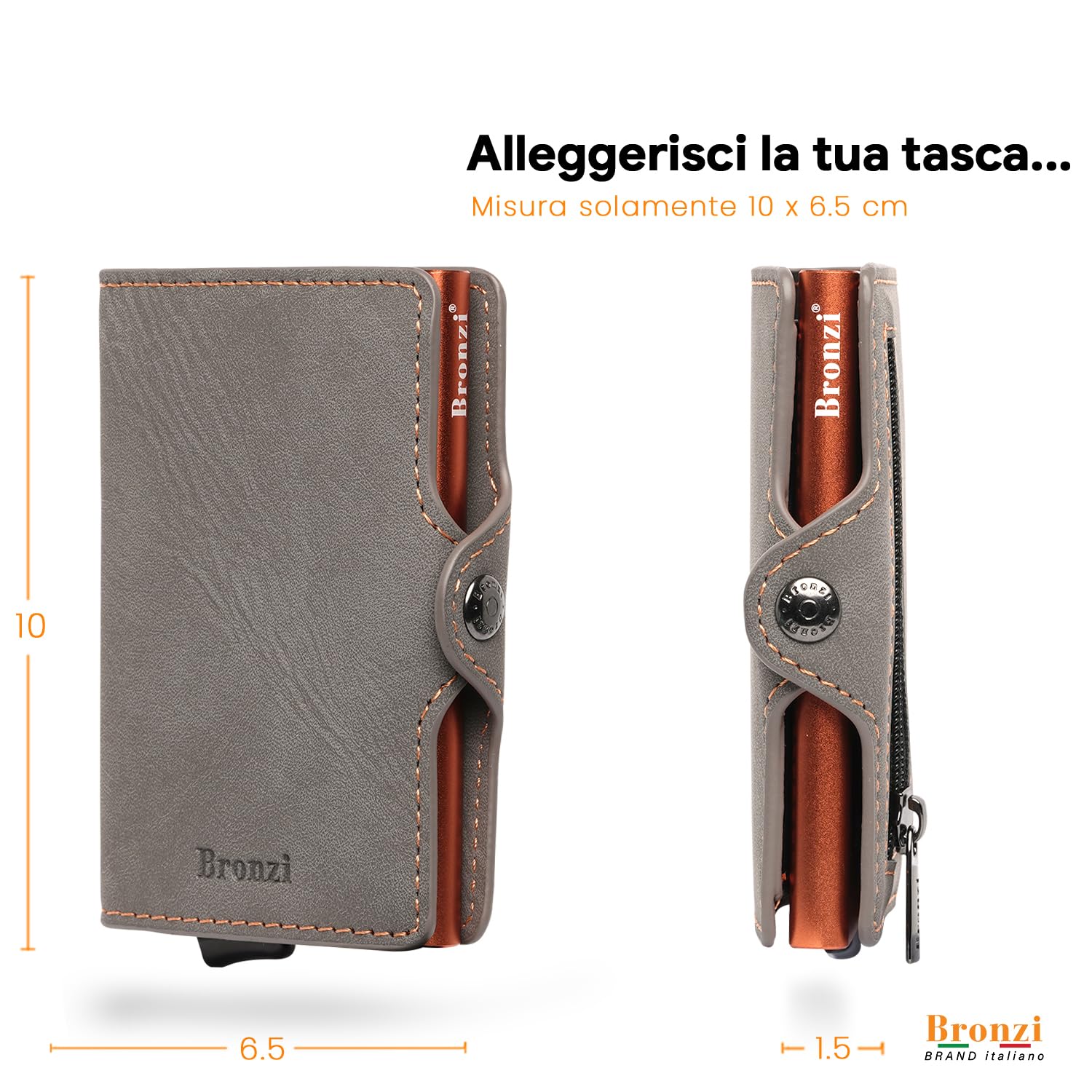 Bronzi Portafoglio Porta Carte Credito - Portafoglio Uomo Donna Slim Portacarte - Mini Porta Tessere - Protezione RFID Portatessere - Design Smart Opaco Grigio