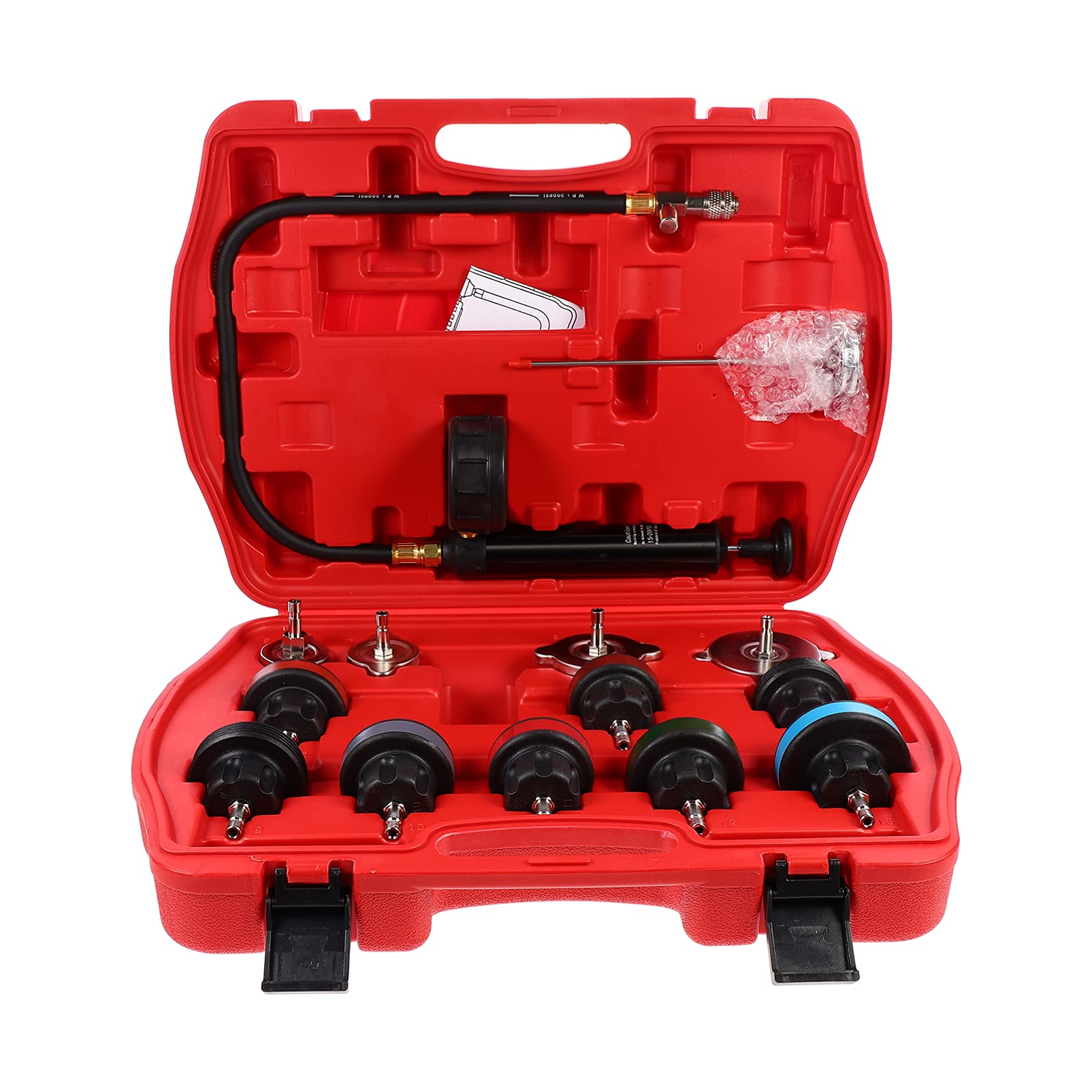 1 set di rilevatore di perdite d'acqua, adattatore, strumento diagnostico per radiatore auto, tester del raffreddamento, pressione refrigerante, accessori per ABS,