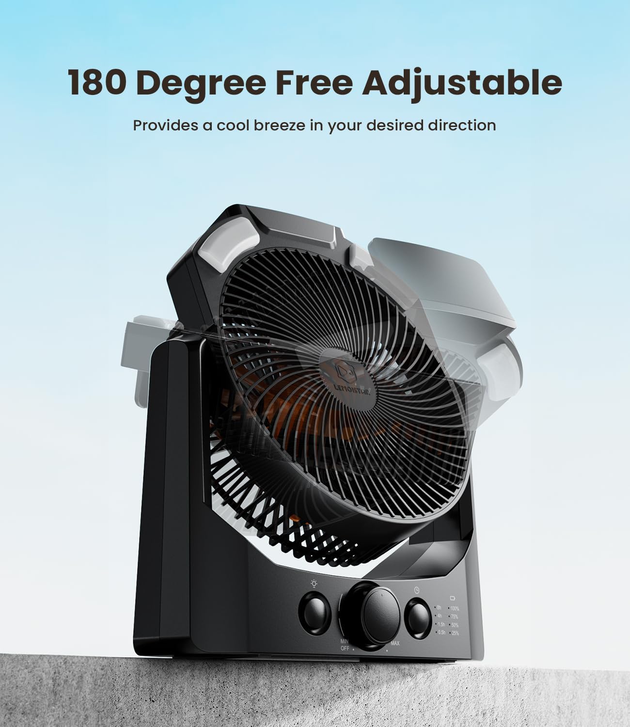 Camping Fan with LED Lantern, 8 Inch 20000mAh Battery Operated Desk Fan with Timer, High Velocity Stepless Speed Control, Quiet, 180° Rotation USB Portable Fan for Outdoor, Hurricane, Emergency